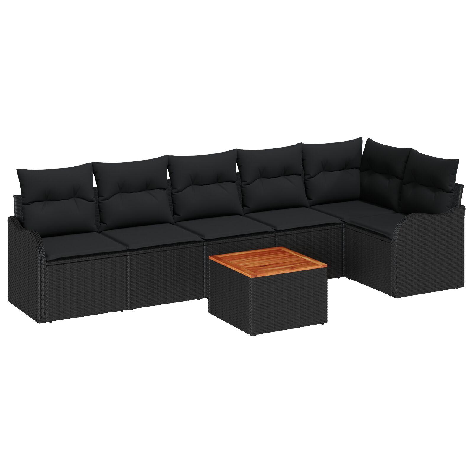 Havesofa sæt med opbevaring - 7 dele i sort polyrattan