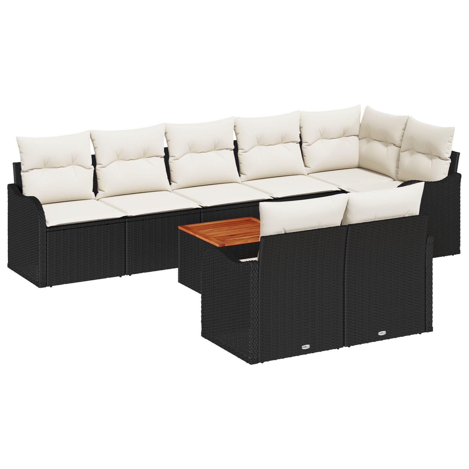 Havesofa sæt med opbevaring - 9 dele i sort/cream polyrattan