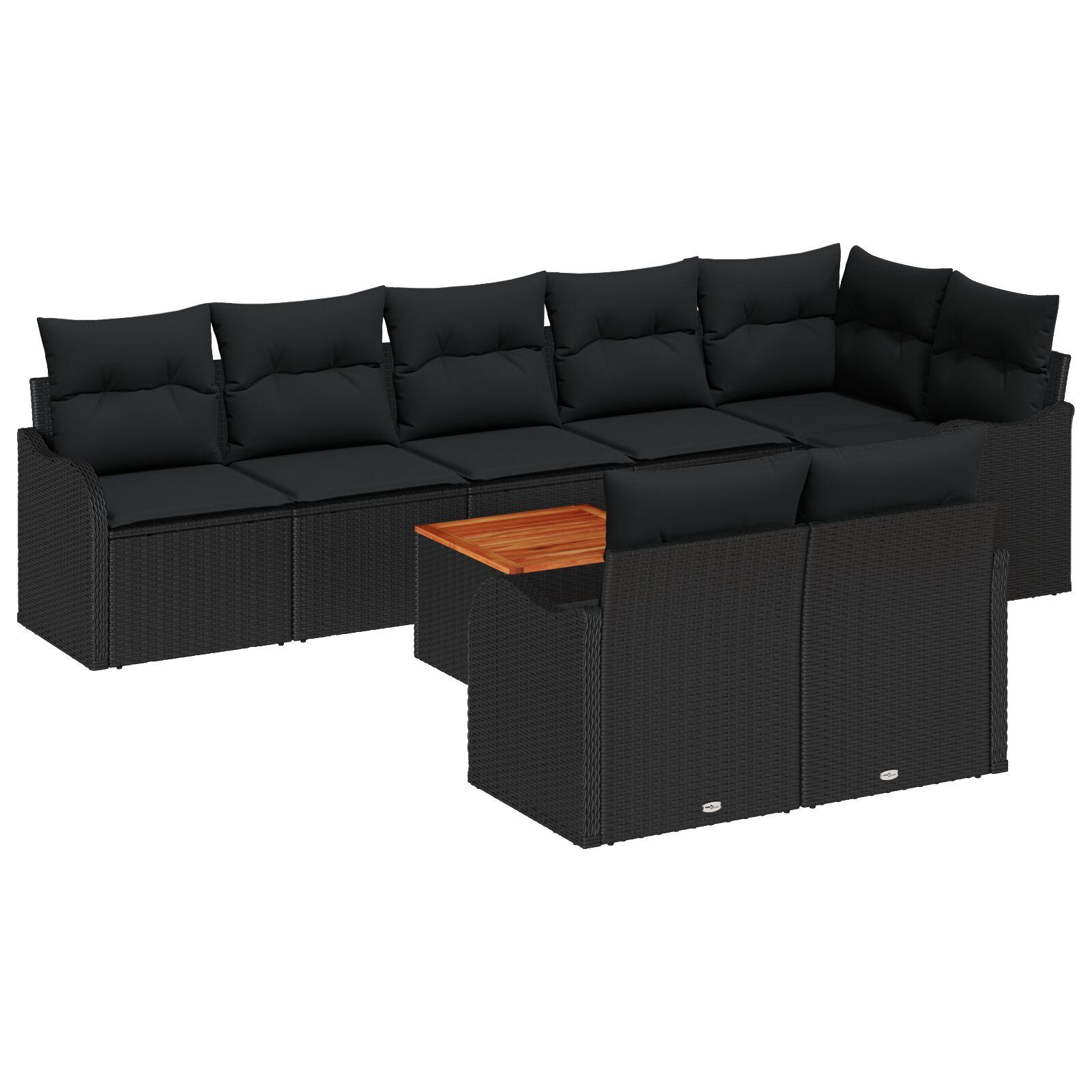 Havesofa sæt med opbevaring - 9 dele i sort polyrattan