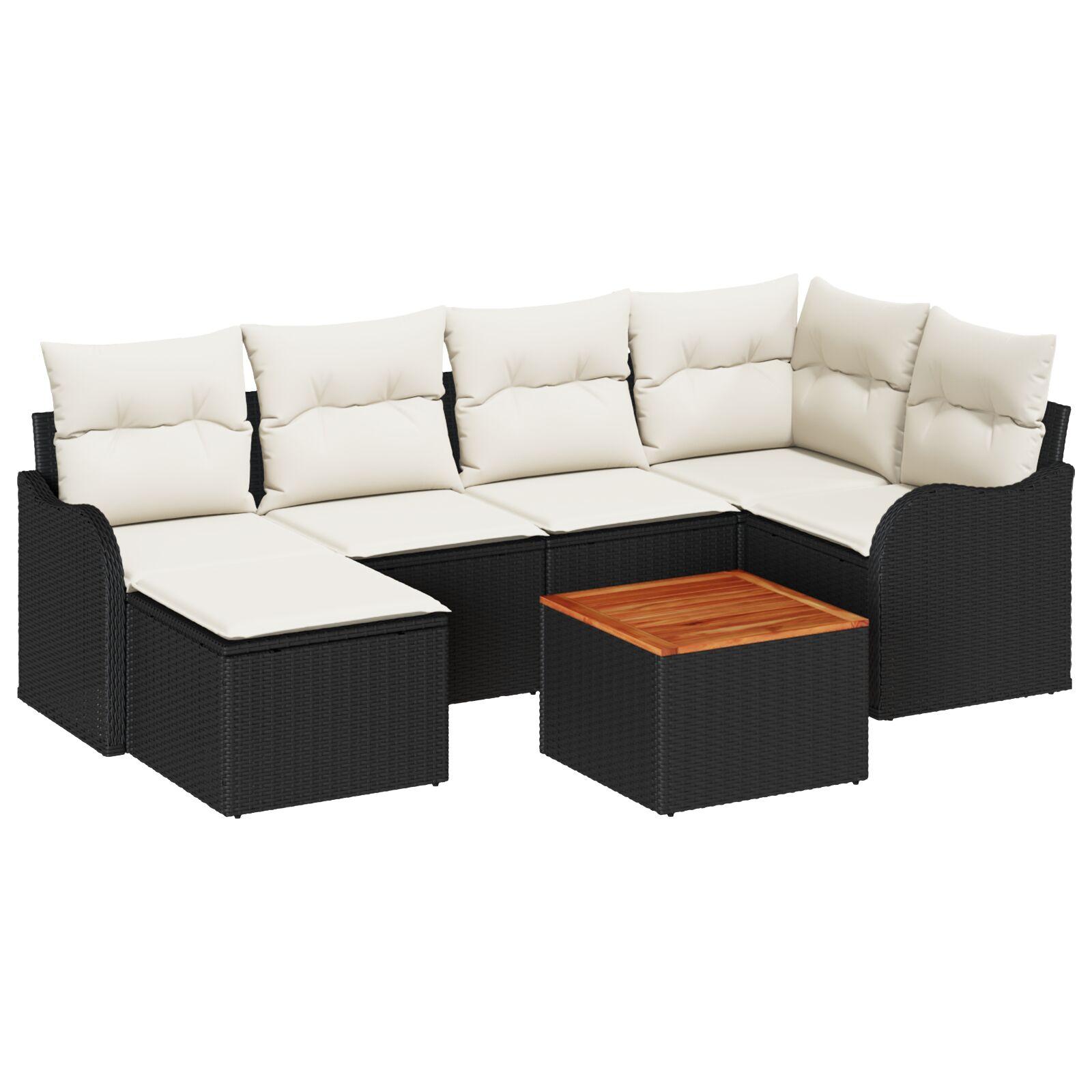 Havesofa sæt med opbevaring - 7 dele i sort/cream polyrattan
