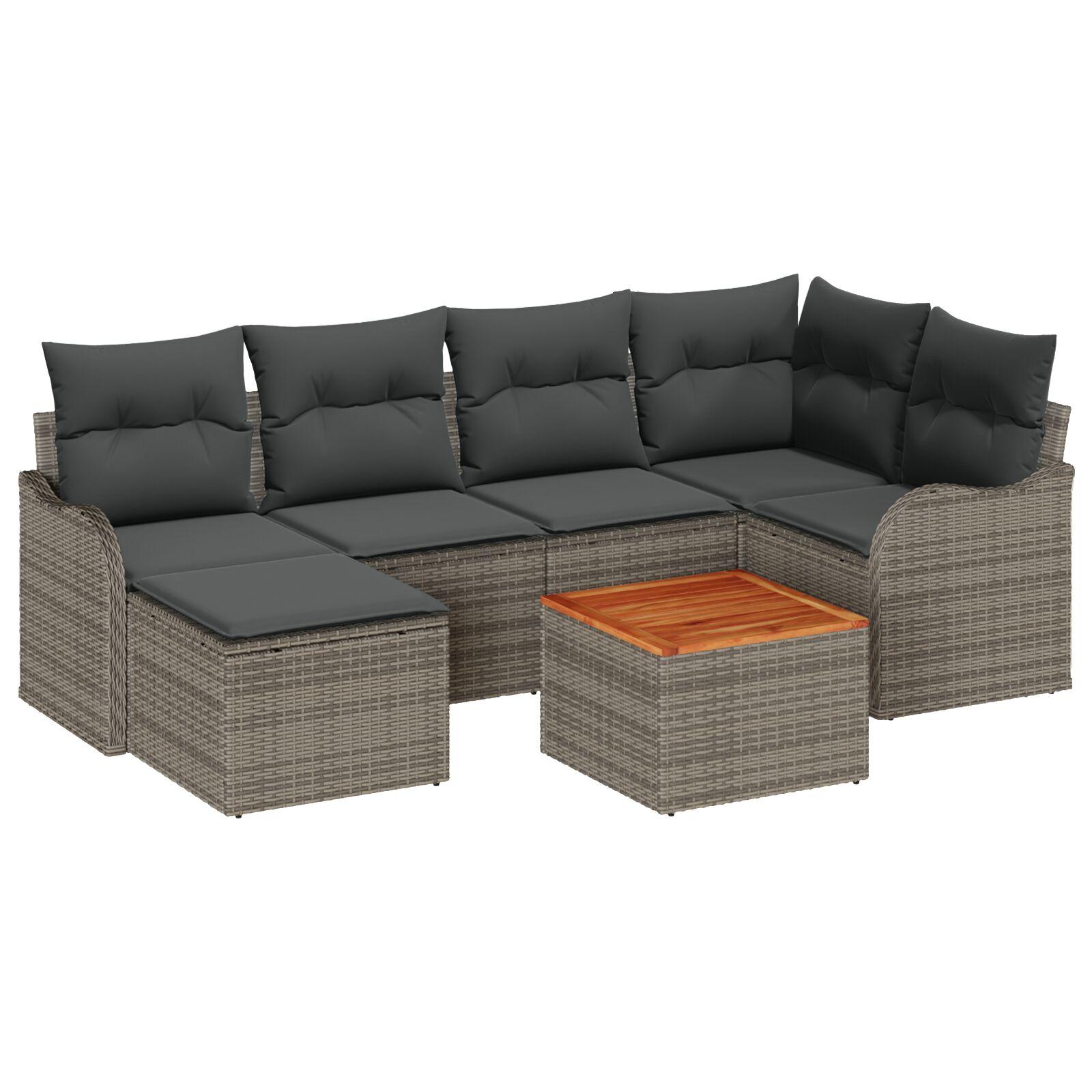 Havesofa sæt med opbevaring - 7 dele i grå polyrattan