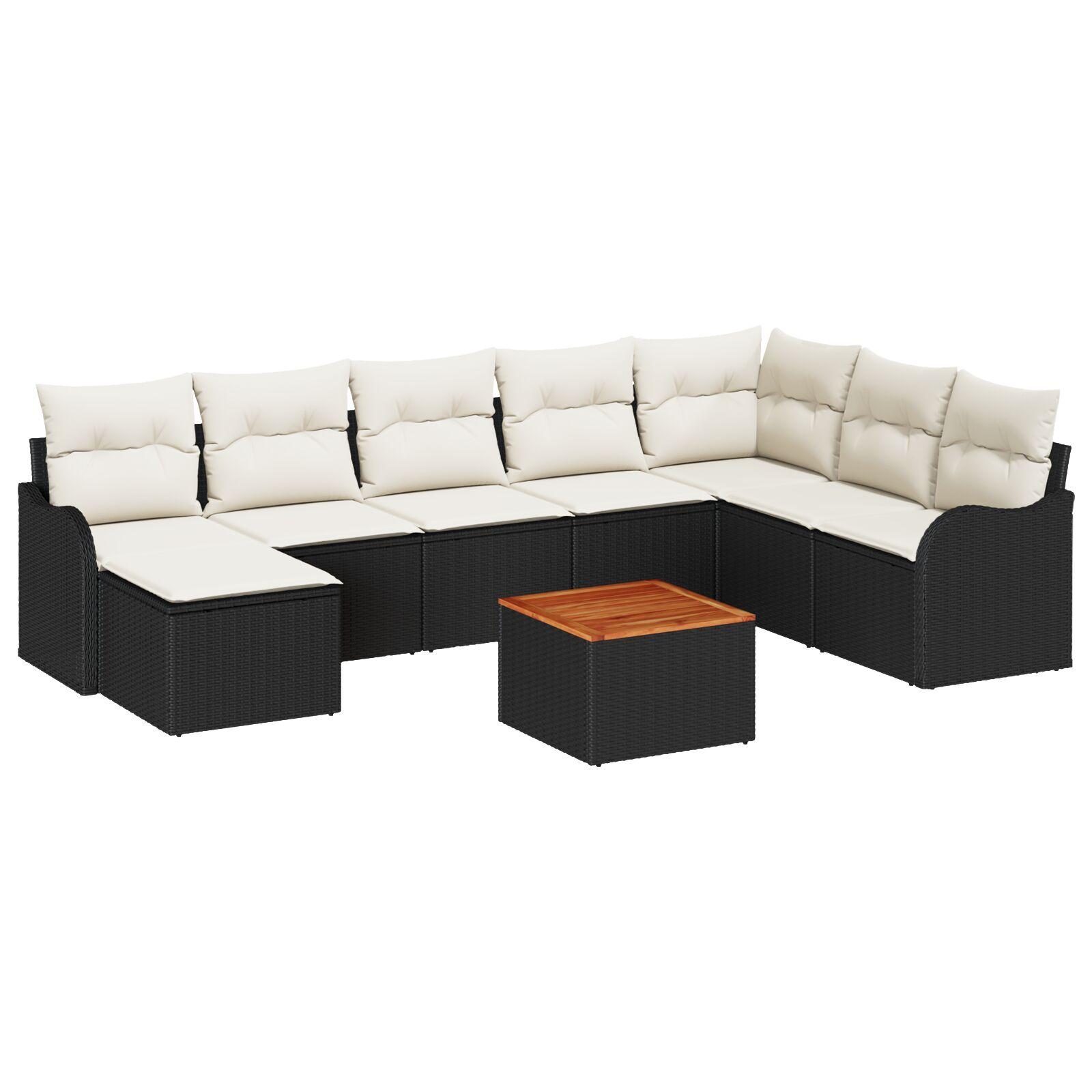 Modulært havesofa-sæt med opbevaring, 9 dele - sort/cream polyrattan