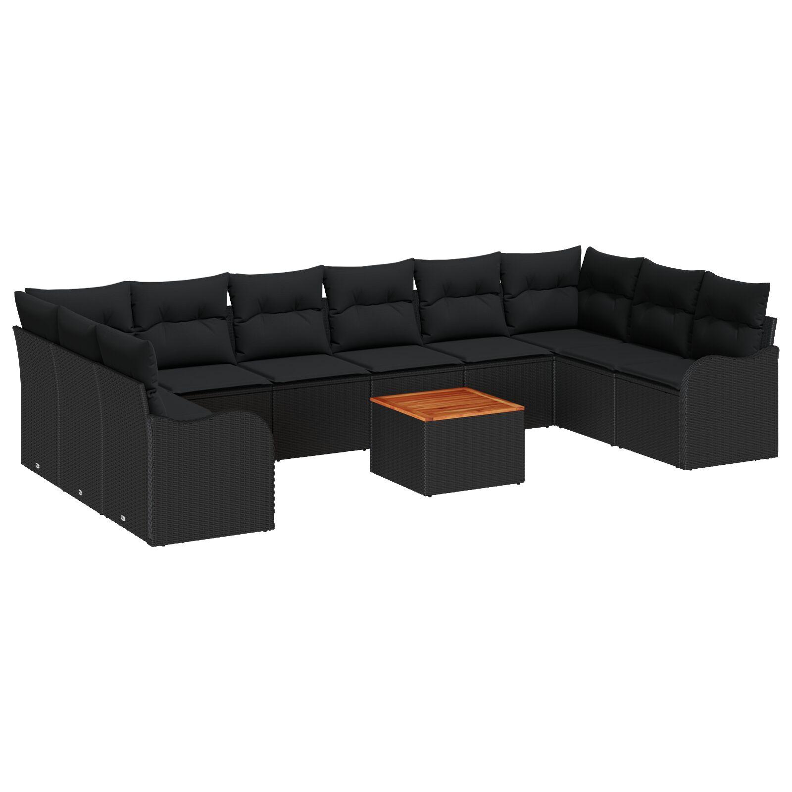 Havesofa sæt med opbevaring, 10 dele - sort polyrattan