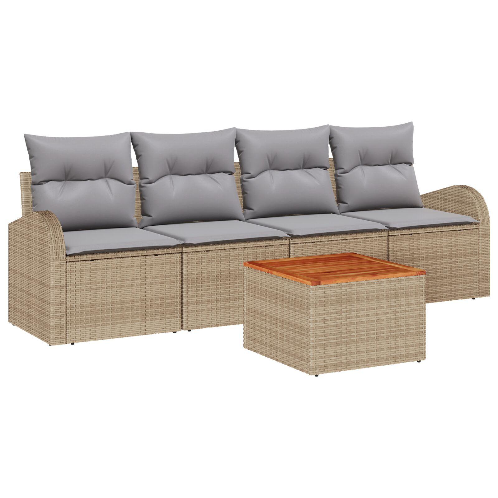 Havesofa Sæt Med Opbevaring 5 Dele Polyrattan - beige og lysegrå