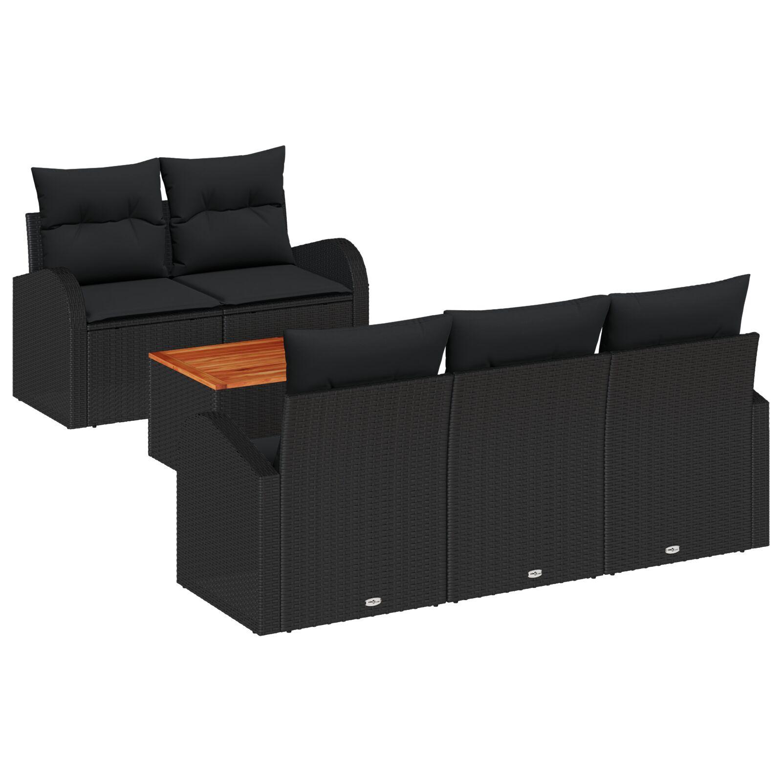 Havesofa sæt med opbevaring - 6 dele i sort polyrattan