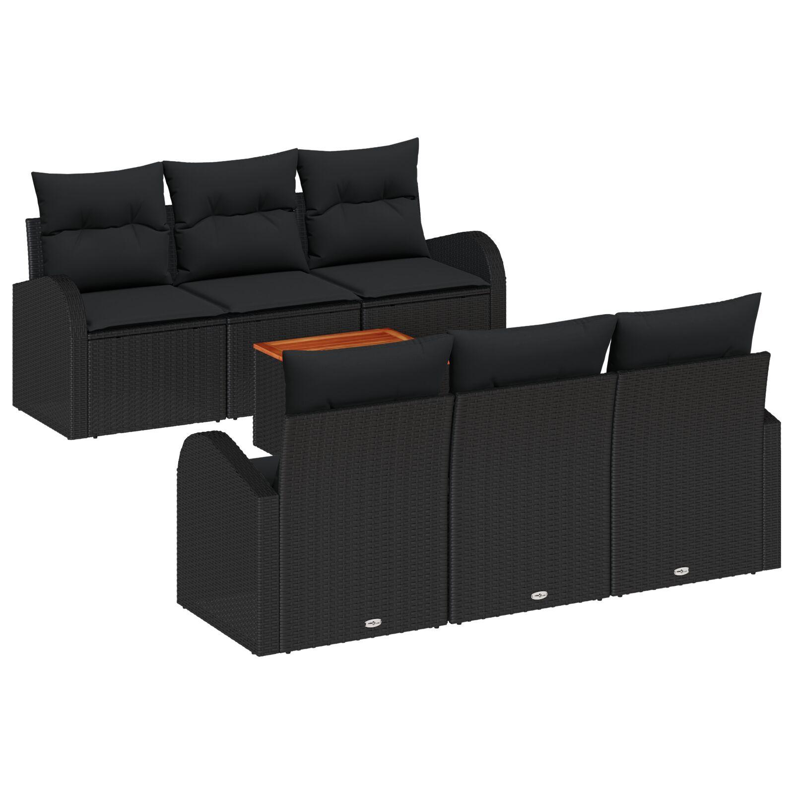 Havesofa sæt i sort polyrattan - modulært loungesæt med opbevaring, 7 dele