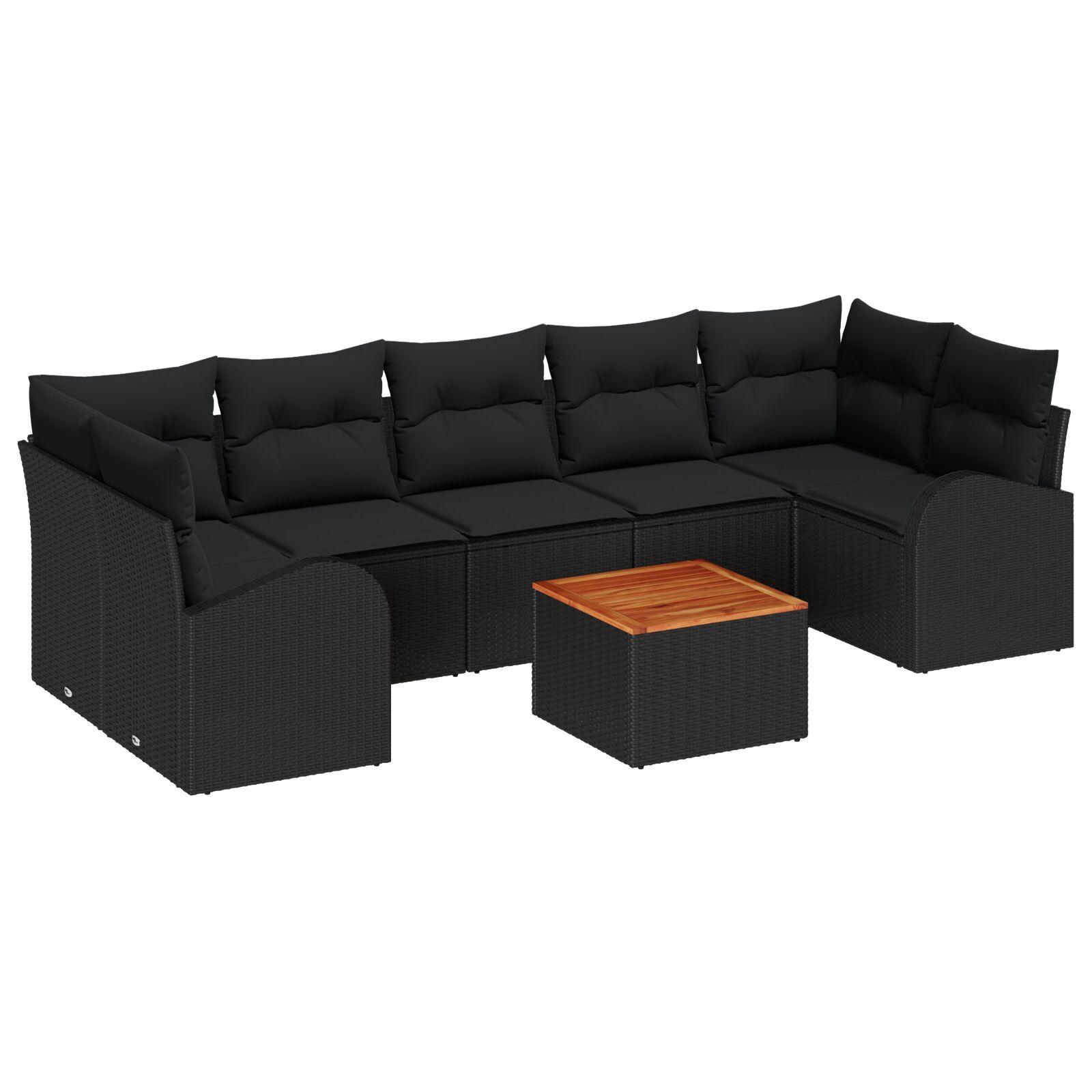 Havesofa sæt med opbevaring - 8 dele i sort polyrattan