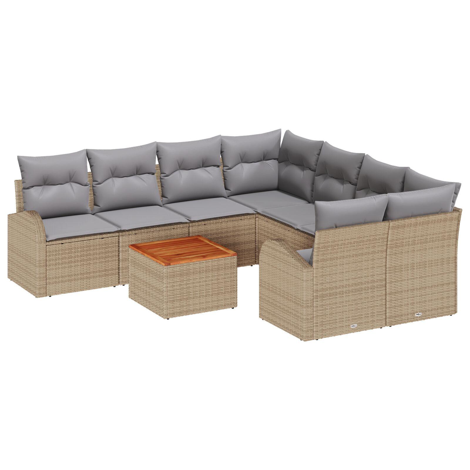 Modulært havesofa sæt med opbevaring - 9 dele, beige/lysegrå polyrattan