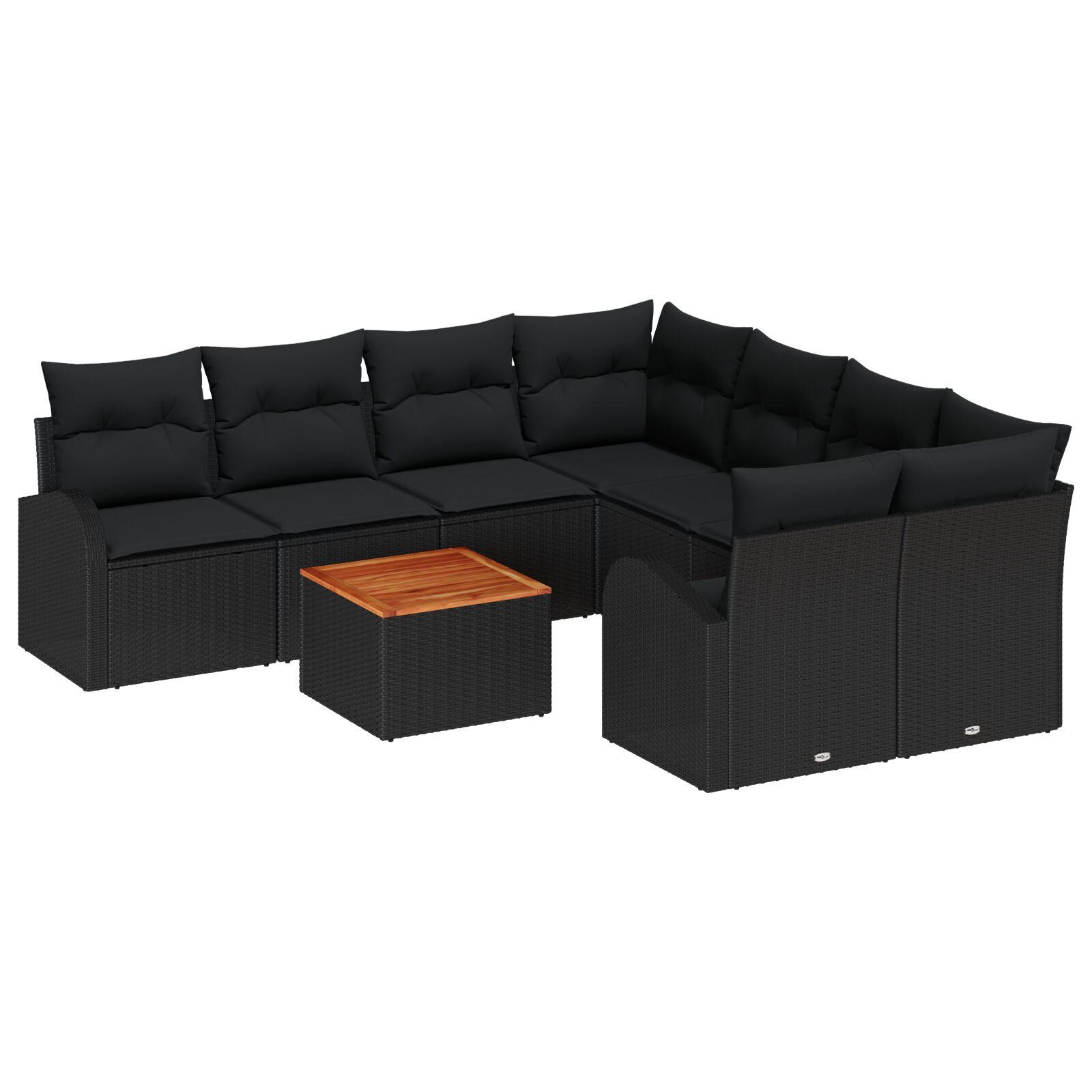 Havesofa sæt med opbevaring - 9 dele i sort polyrattan