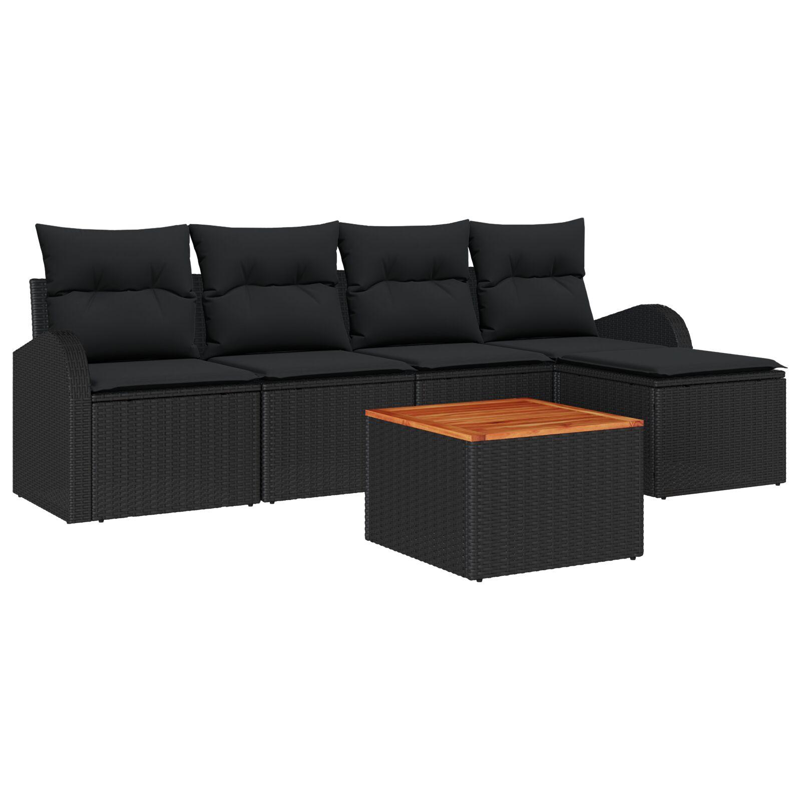 Havesofa sæt med opbevaring - 6 dele i sort polyrattan