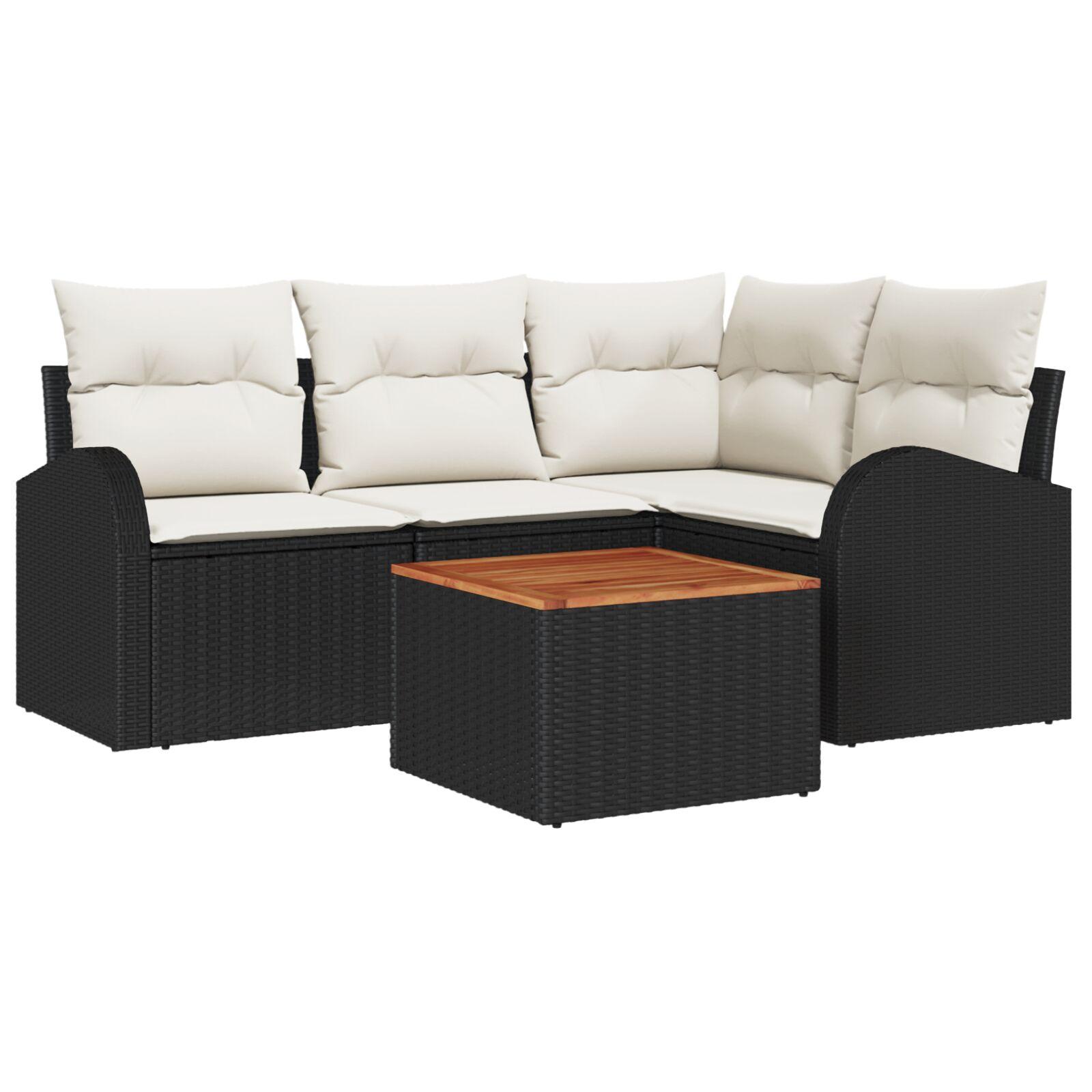 Modulært havesofa-sæt med opbevaring - 5 dele, sort/cream i polyrattan