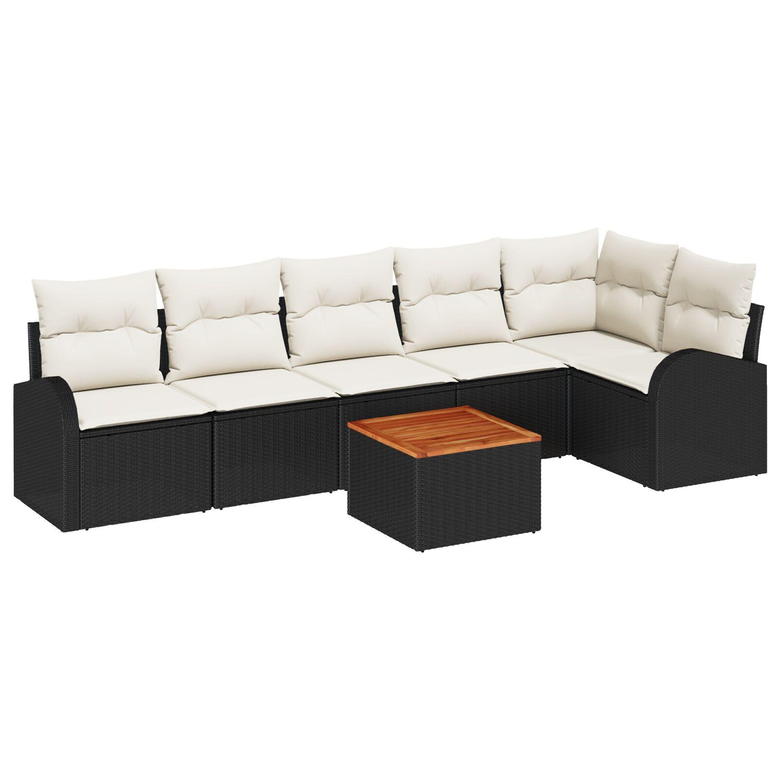 Modulært havesofa-sæt med opbevaring, 7 dele - sort/cream polyrattan