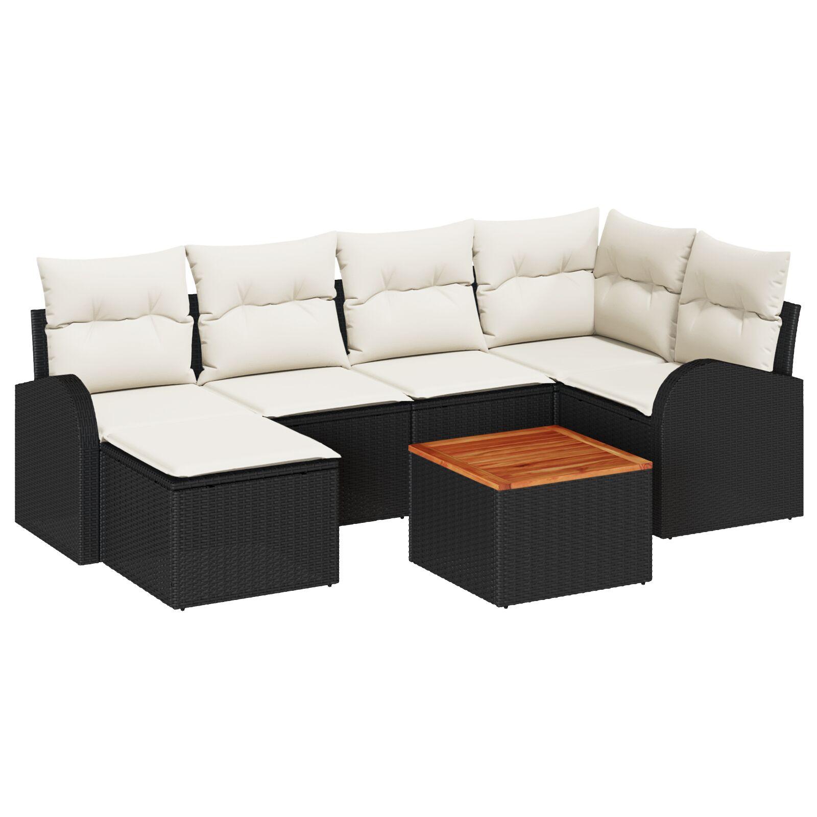 Havesofa Sæt Med Opbevaring 7 Dele Polyrattan - Sort og hvid