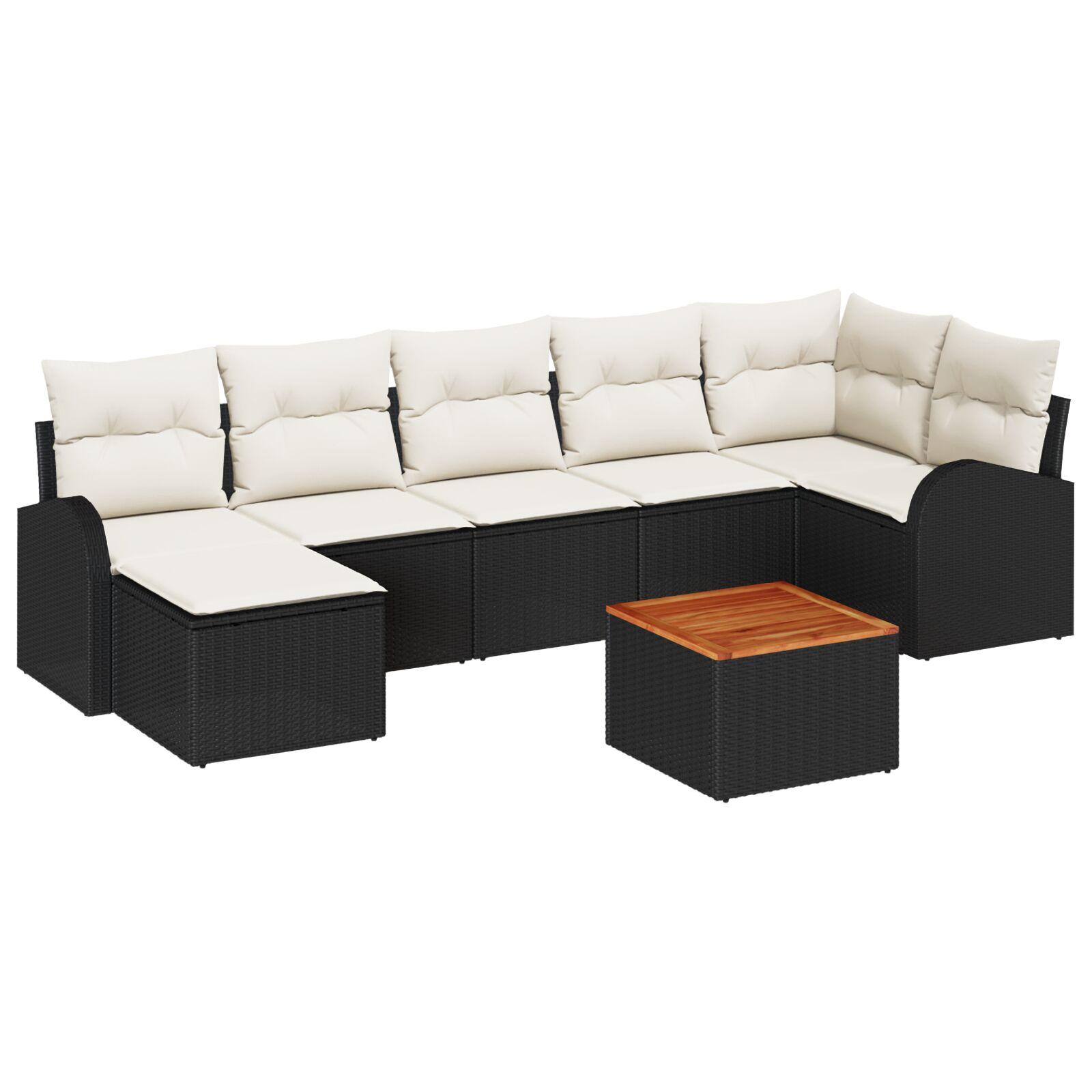 Havesofa sæt med opbevaring - 8 dele i sort/creme polyrattan