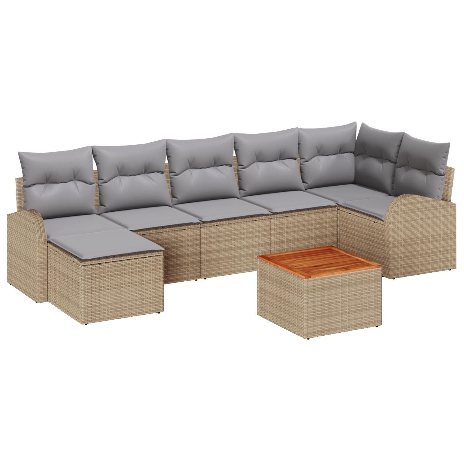Havesofa sæt med opbevaring - 8 dele i beige/lys grå polyrattan