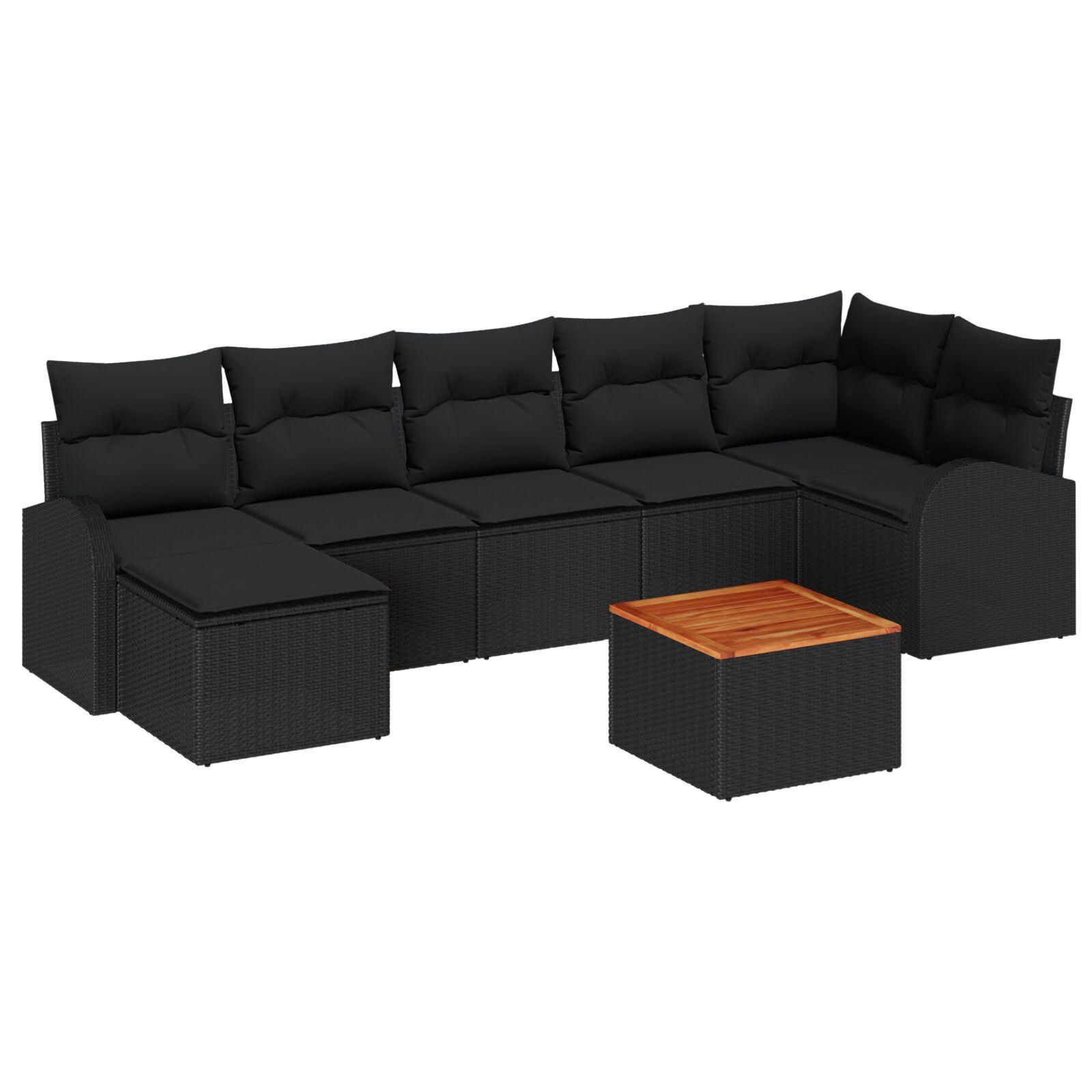Havesofa sæt med opbevaring - 8 dele i sort polyrattan