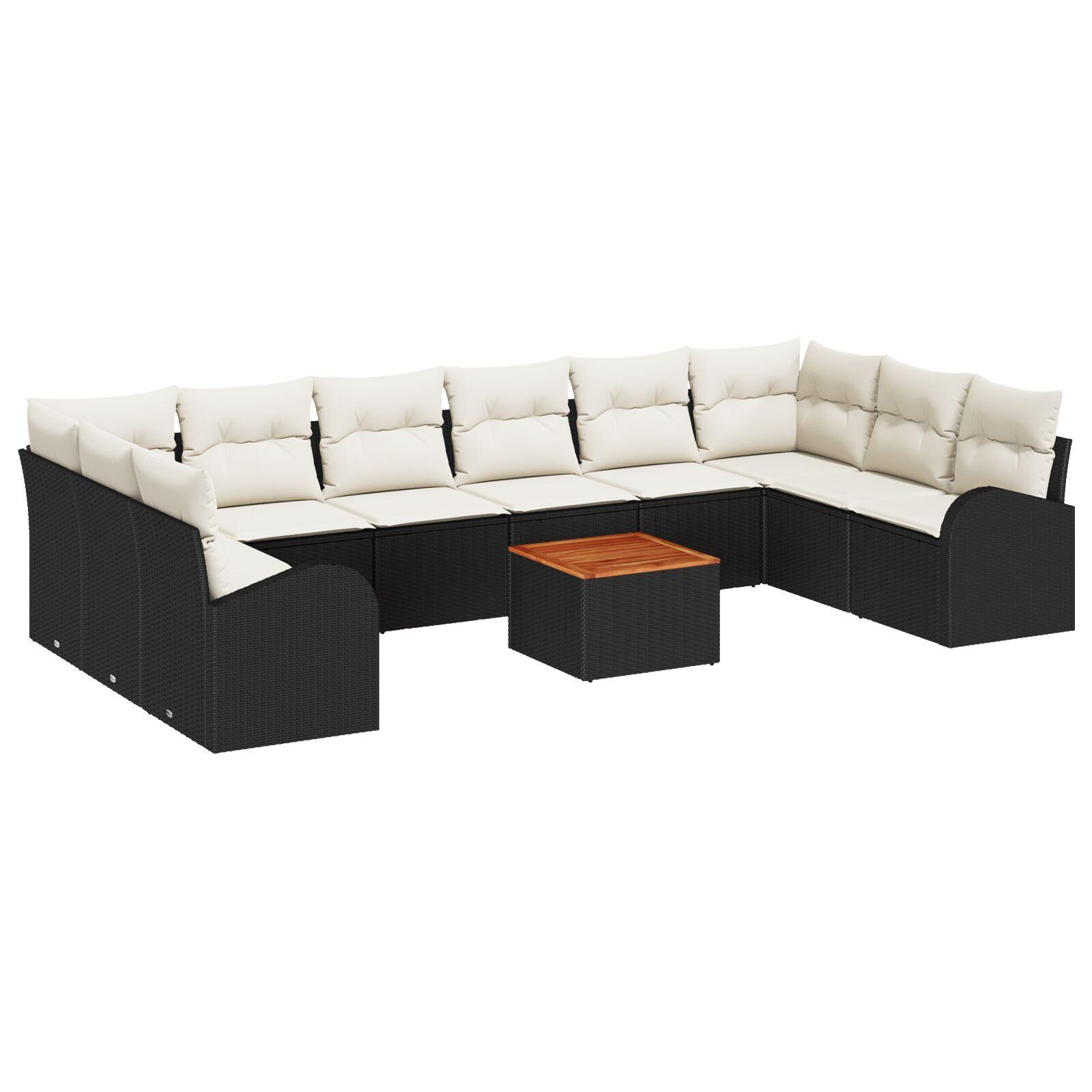 Havesofa-sæt med opbevaring - 11 dele i sort/cream polyrattan