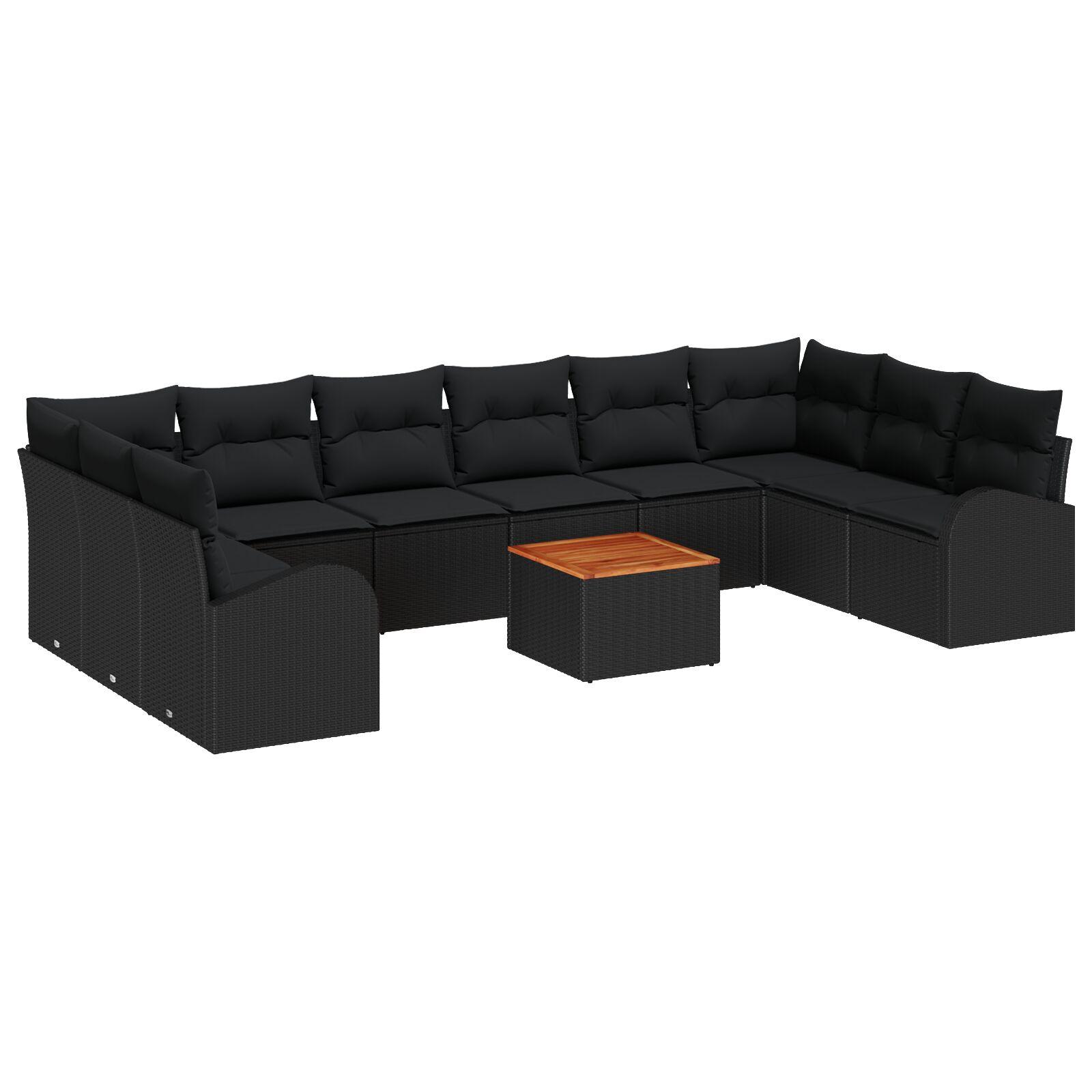 Havesofa sæt med opbevaring - 11 dele i sort polyrattan