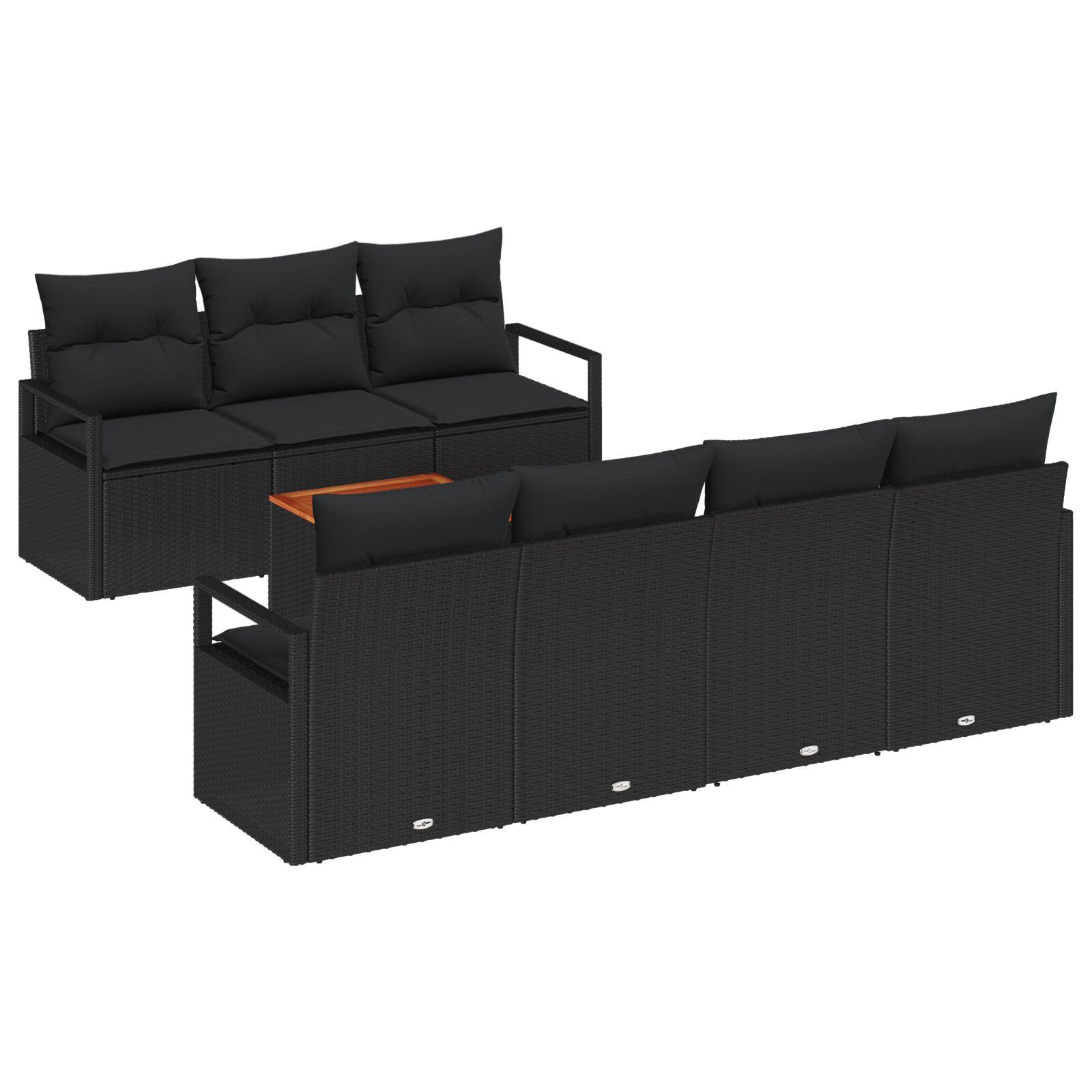 Havesofa sæt med opbevaring - 8 dele i sort polyrattan