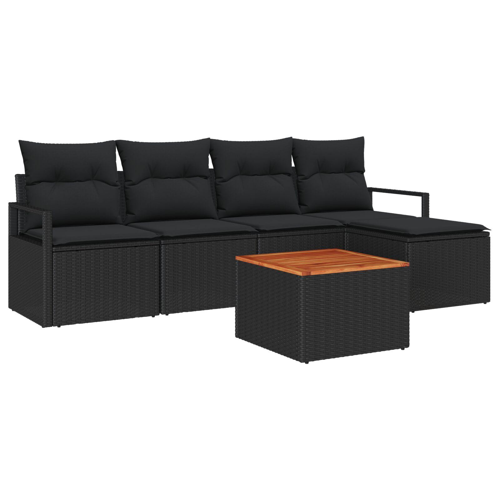 Havesofa sæt med opbevaring - 6 dele i sort polyrattan