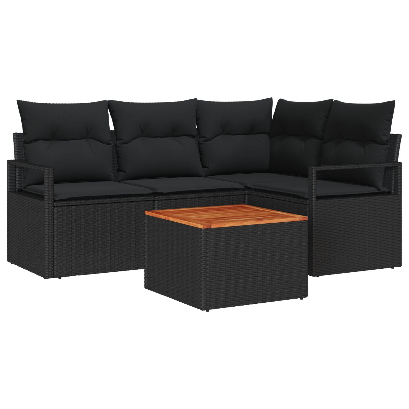 Modulært havesofa-sæt med opbevaring, 5 dele - sort polyrattan