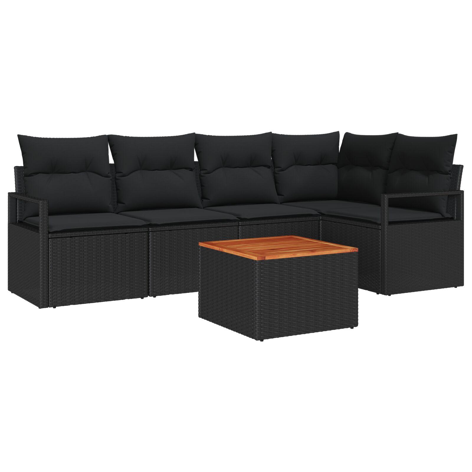 Havesofa-sæt med opbevaring - 6 dele i sort polyrattan