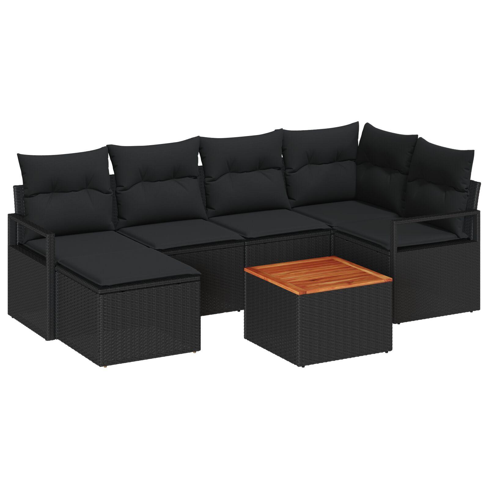Havesofa-sæt med opbevaring - 7 dele i sort polyrattan