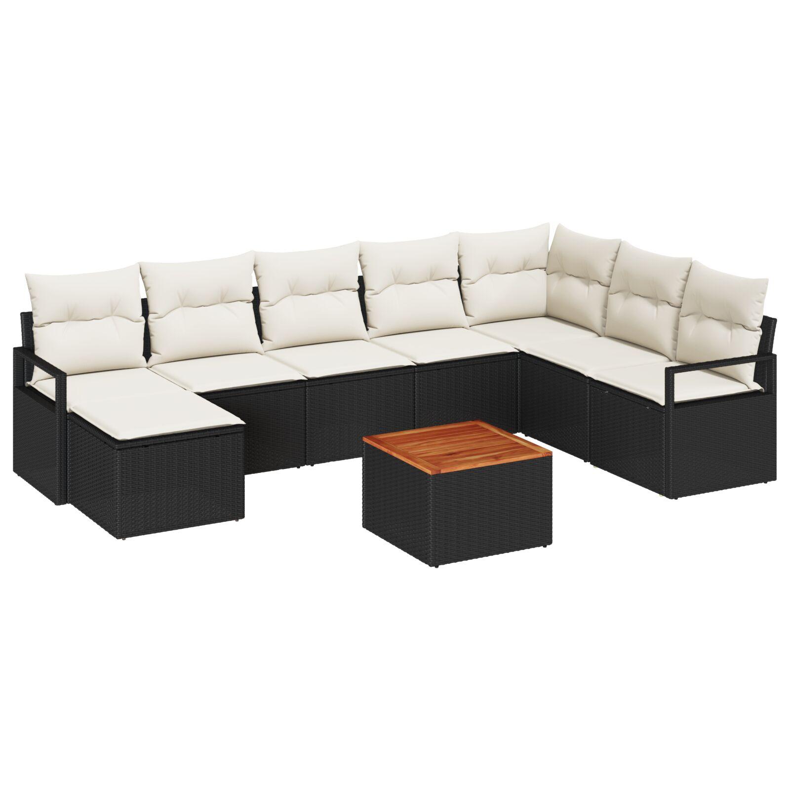 Havesofa Sæt Med Opbevaring 9 Dele Polyrattan - Sort og hvid