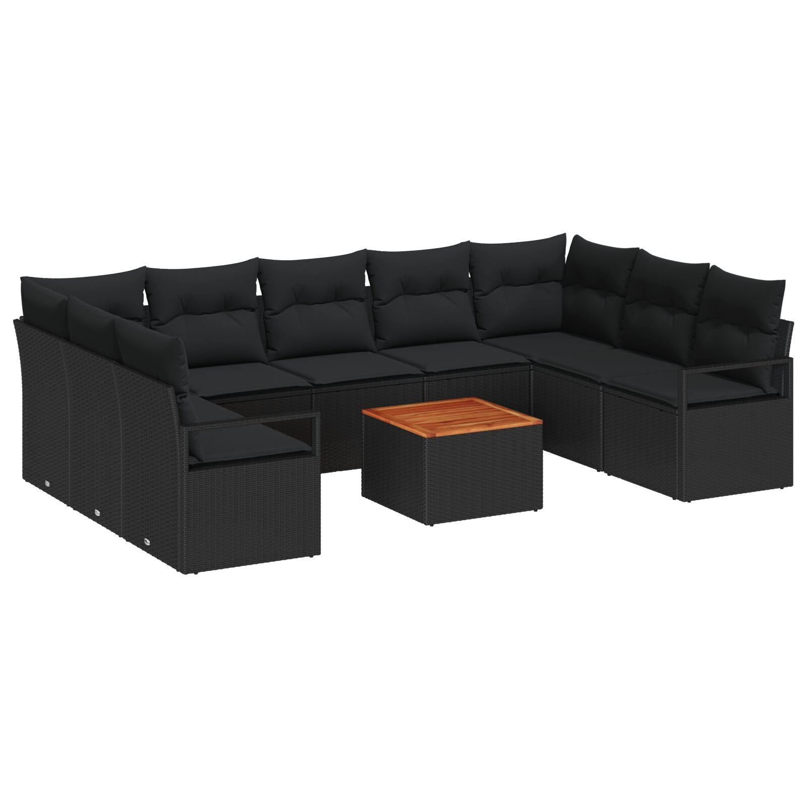 Havesofa sæt med opbevaring - 10 dele i sort polyrattan