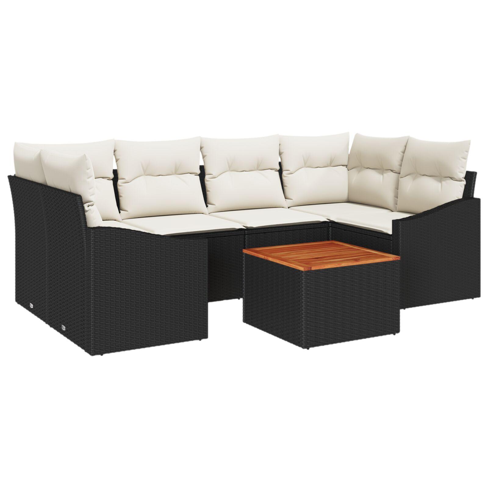 Modulært havesofa-sæt med opbevaring, 7 dele - sort/cream polyrattan