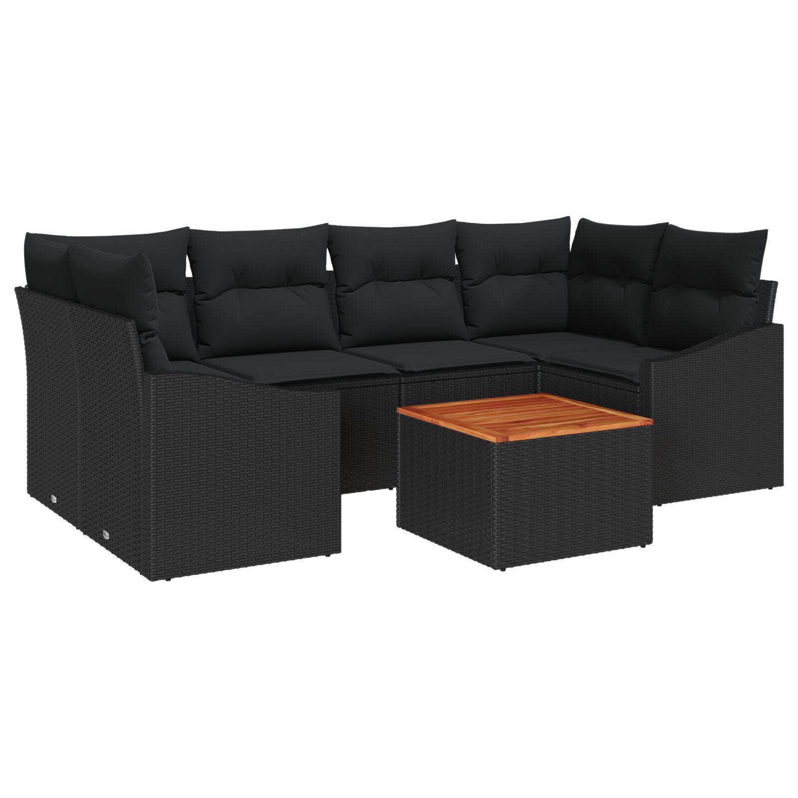 Modulært havesofa-sæt med opbevaring, 7 dele - sort polyrattan