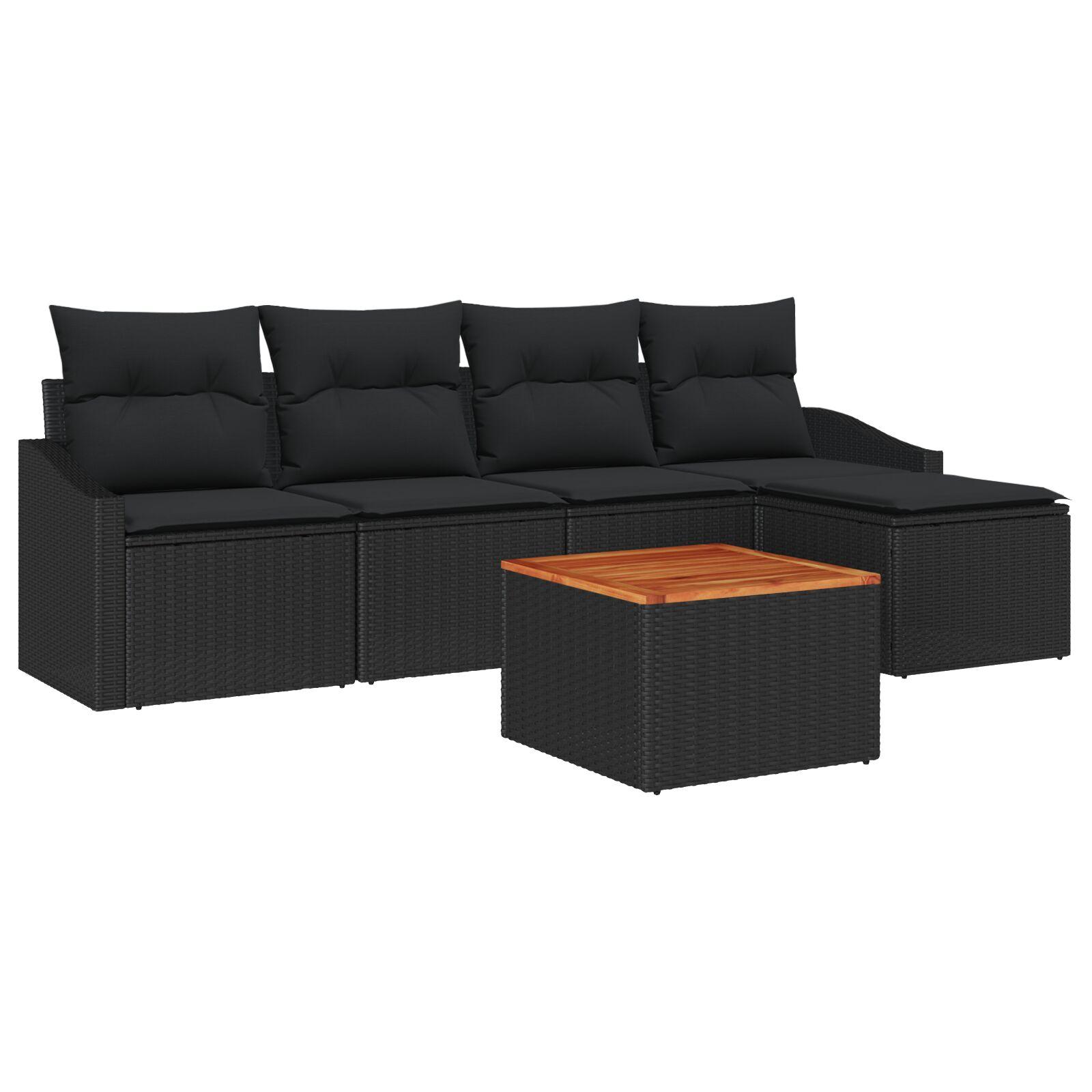Havesofa sæt med opbevaring - 6 dele i sort polyrattan