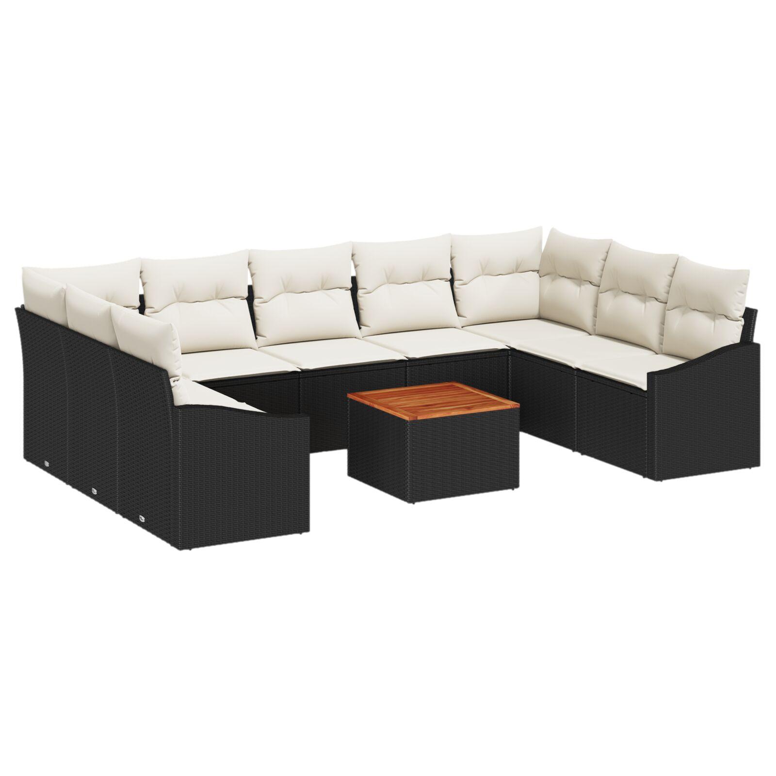 Modulært havesofa sæt med opbevaring - 10 dele, sort/cream polyrattan