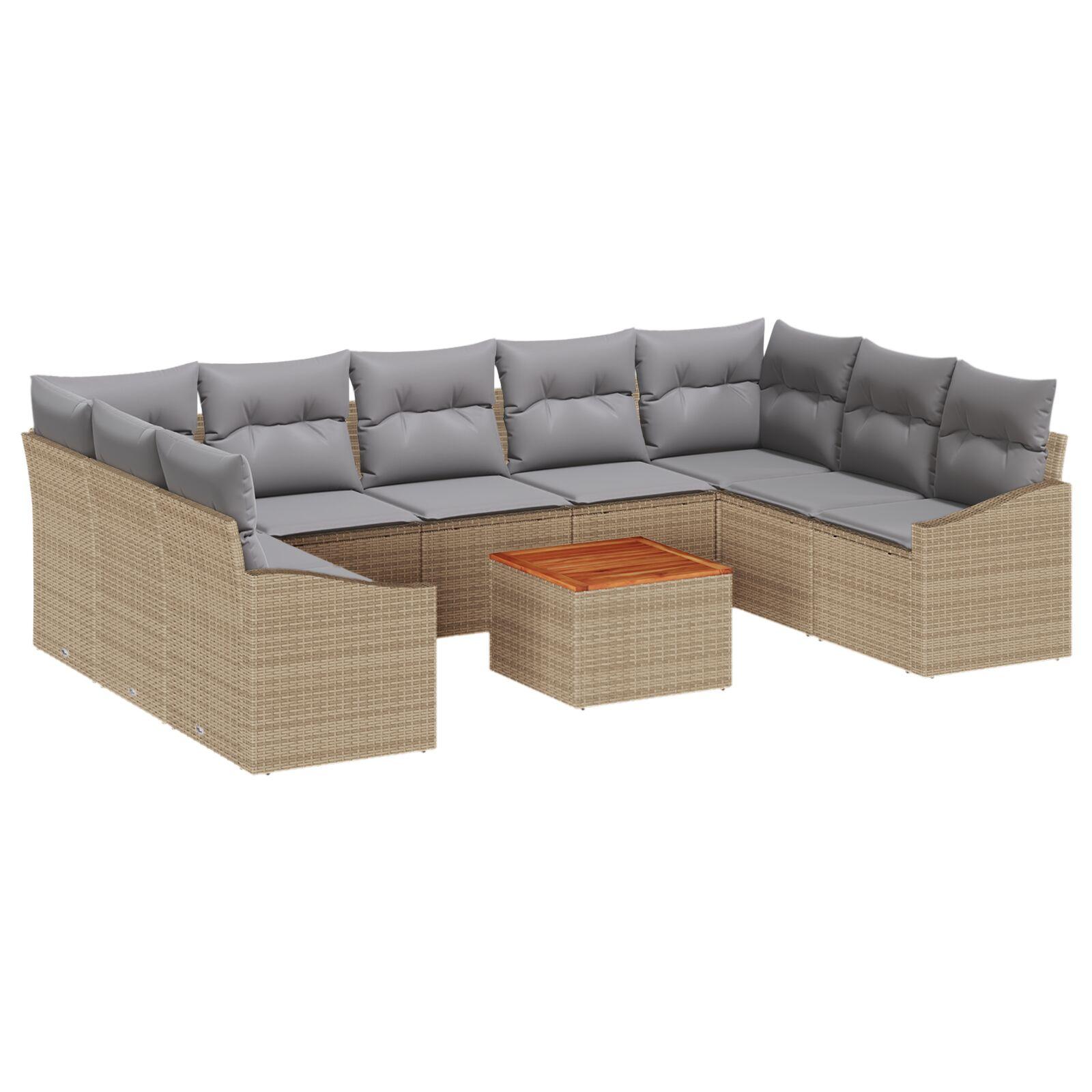 Modulært havesofa-sæt med opbevaring - 10 dele, beige/lysegrå polyrattan