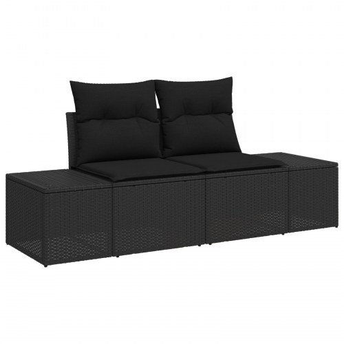 7-delt Have Sofa Sæt med Puder Sort Poly Rattan Acacia