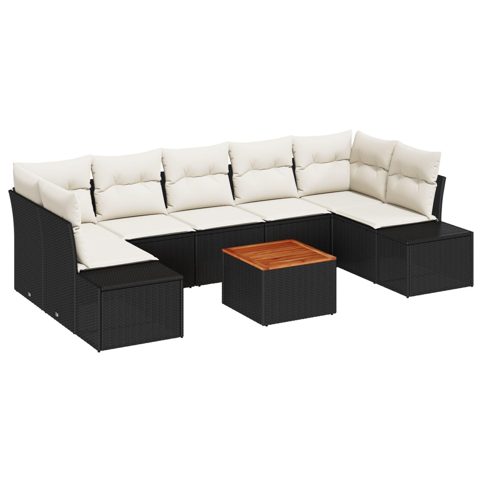 Havesofa sæt med opbevaring - 8 dele i sort/cream polyrattan