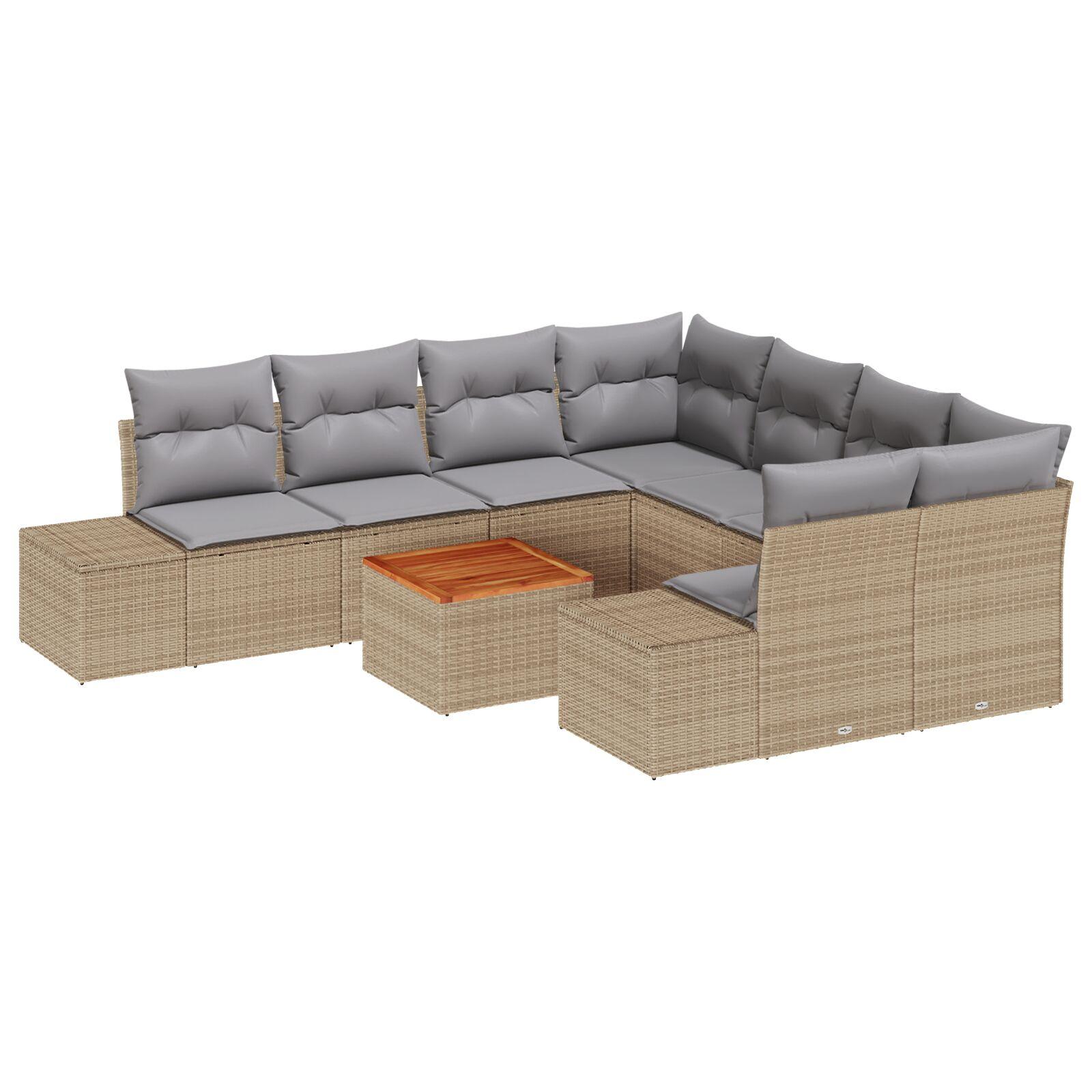 Havesofa sæt med opbevaring - 9 dele i beige/lysegrå polyrattan