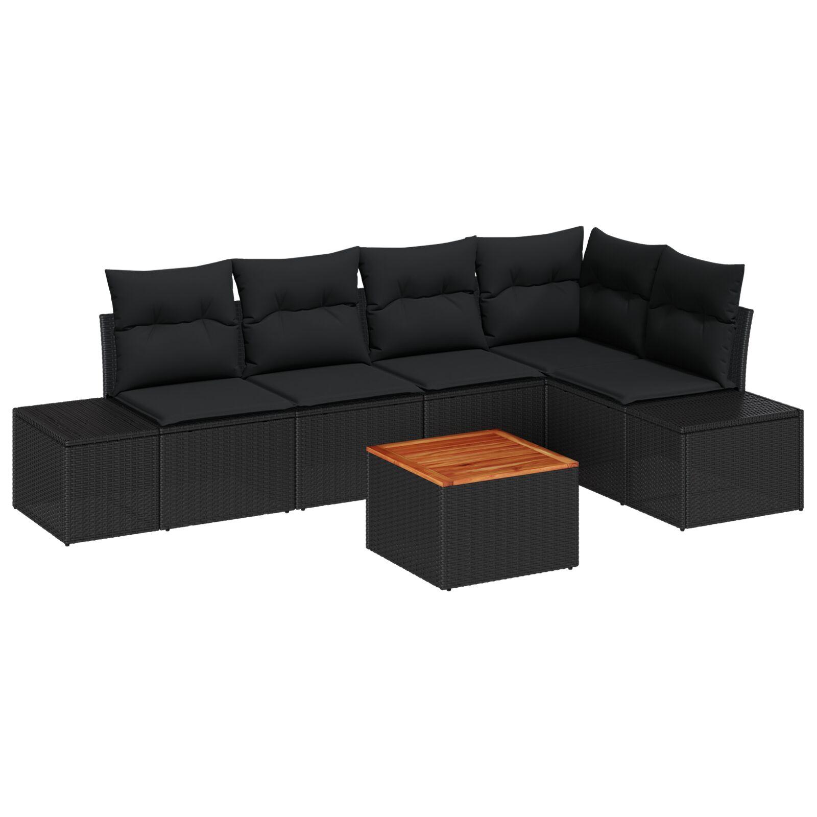 Modulært havesofa sæt med opbevaring - 6 dele i sort polyrattan