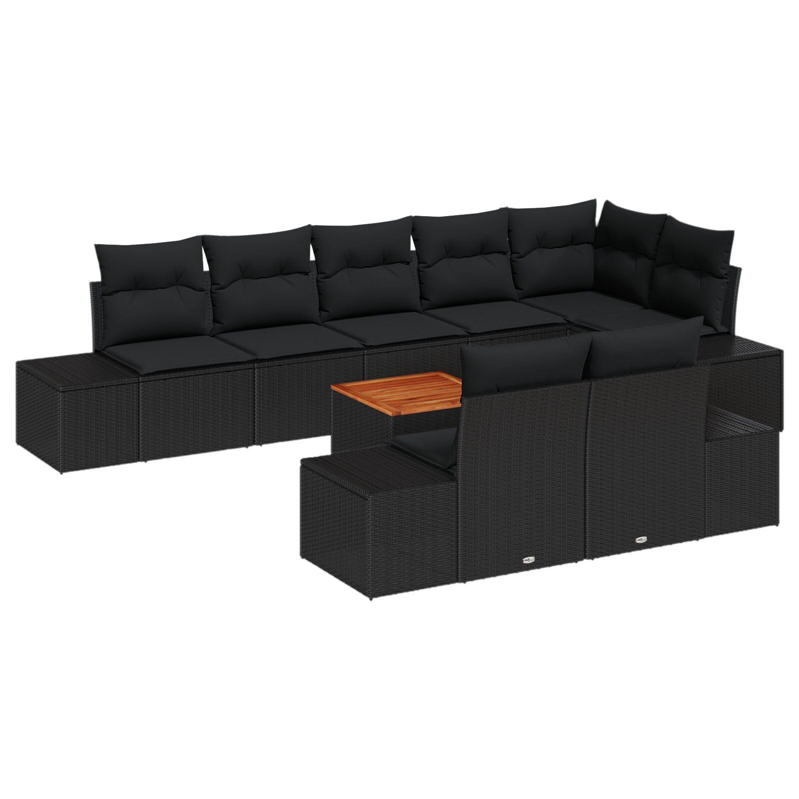 Havesofa sæt i polyrattan med opbevaring, 9 dele - sort
