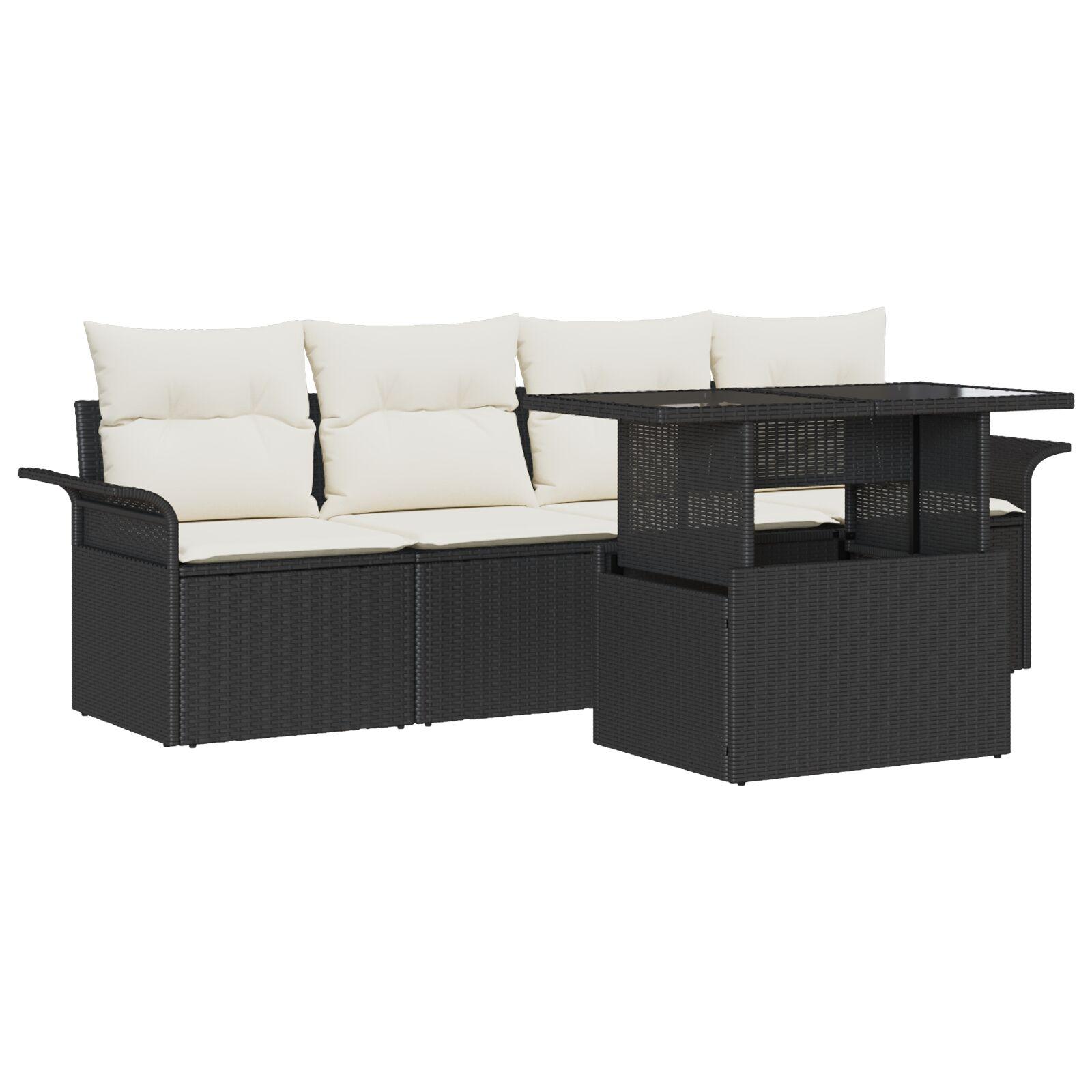 Havesofa Sæt med pude med opbevaring 5 stk Sort Poly rattan