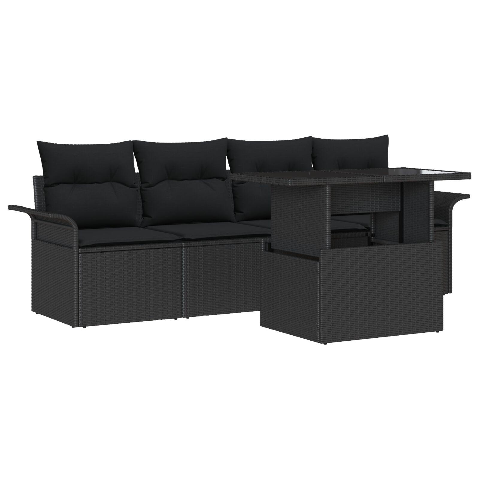 Havesofa SÃ¦t med pude med opbevaring 5 stk Sort Poly rattan