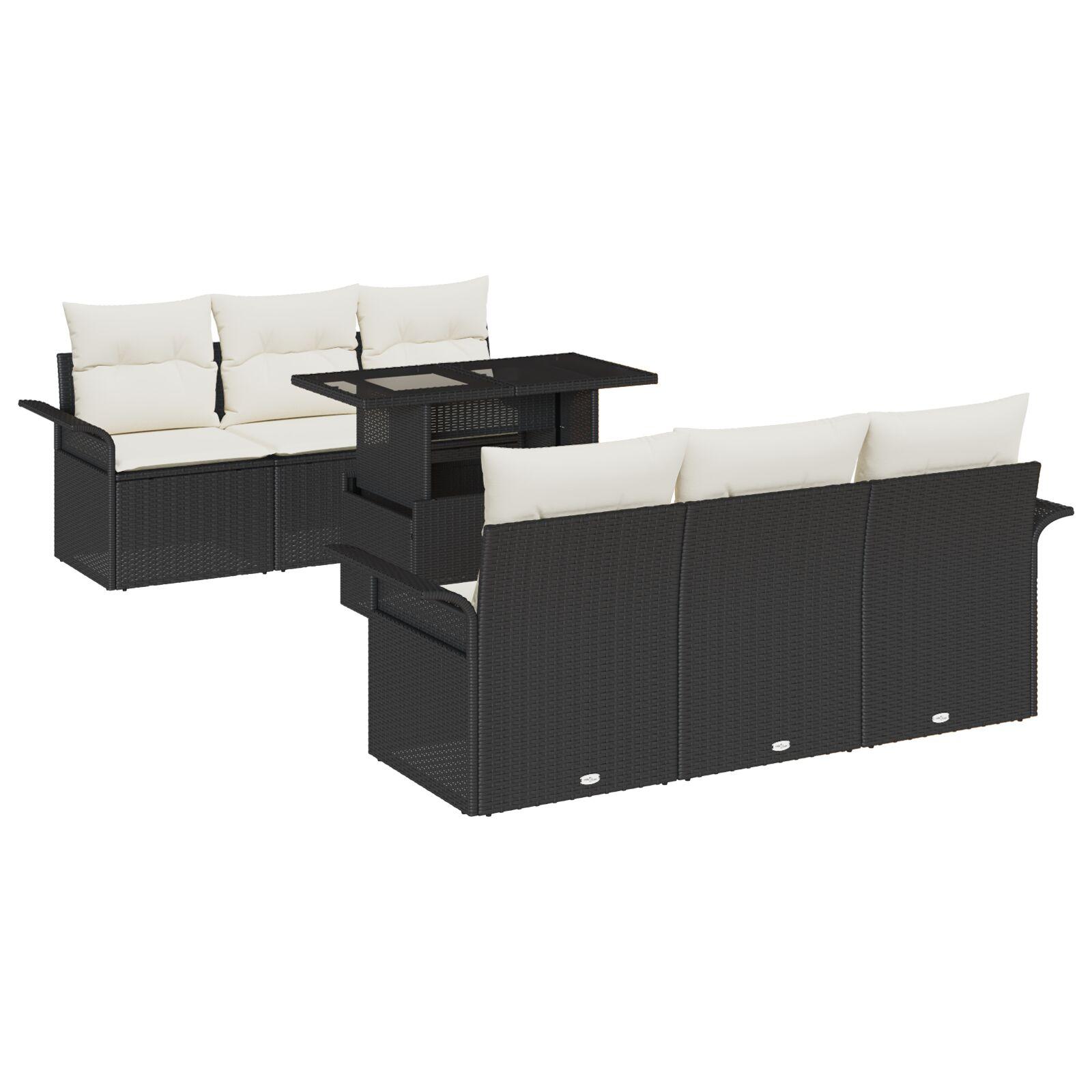 Havesofa SÃ¦t med pude med opbevaring 7 stk Sort Poly rattan