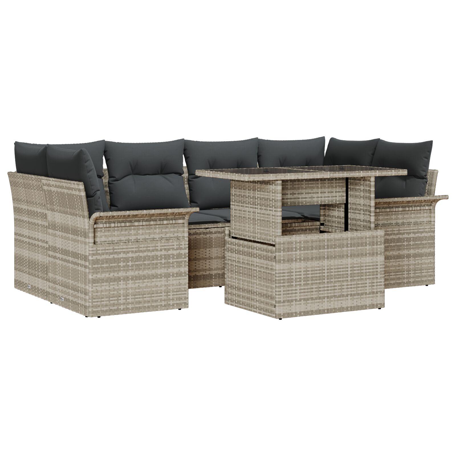 7 Personers Have Sofaset Med Puder Lysegrå Poly Rattan 2-personers Have Sofa Med Opbevaring & Puder Lysegrå Poly Rattan
