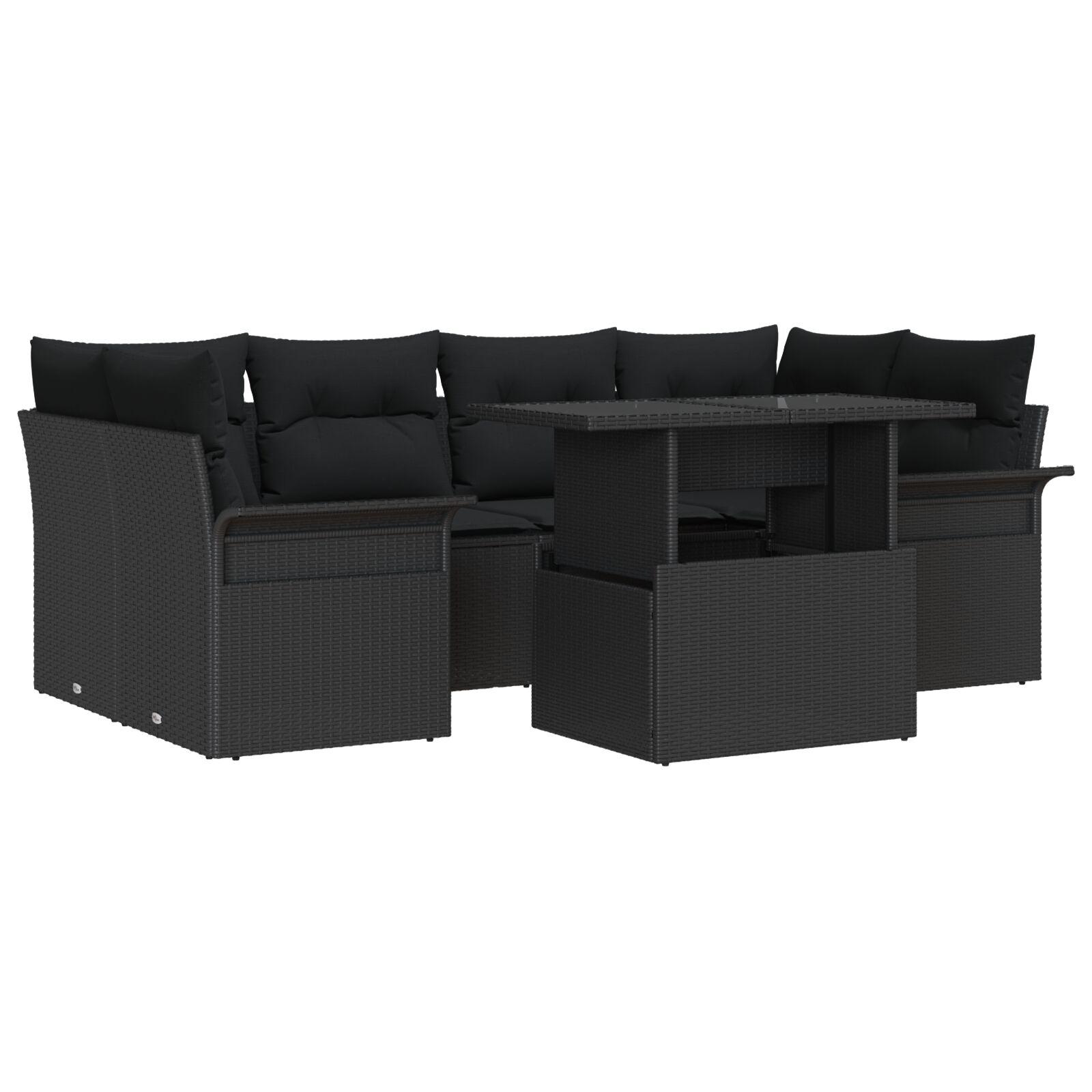 Havesofa SÃ¦t med pude med opbevaring 7 stk Sort Poly rattan