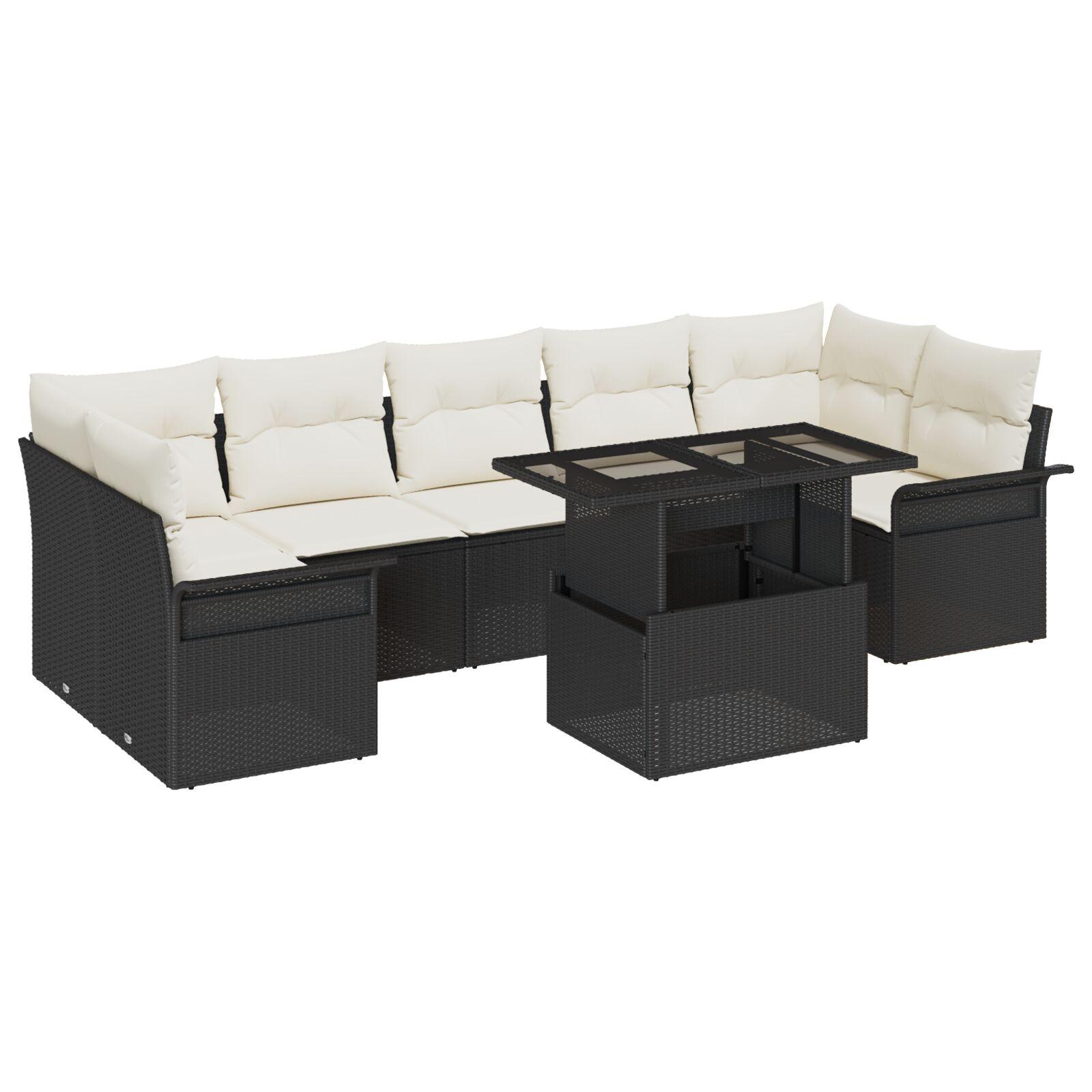 Havesofa SÃ¦t med pude med opbevaring 8 stk Sort Poly rattan
