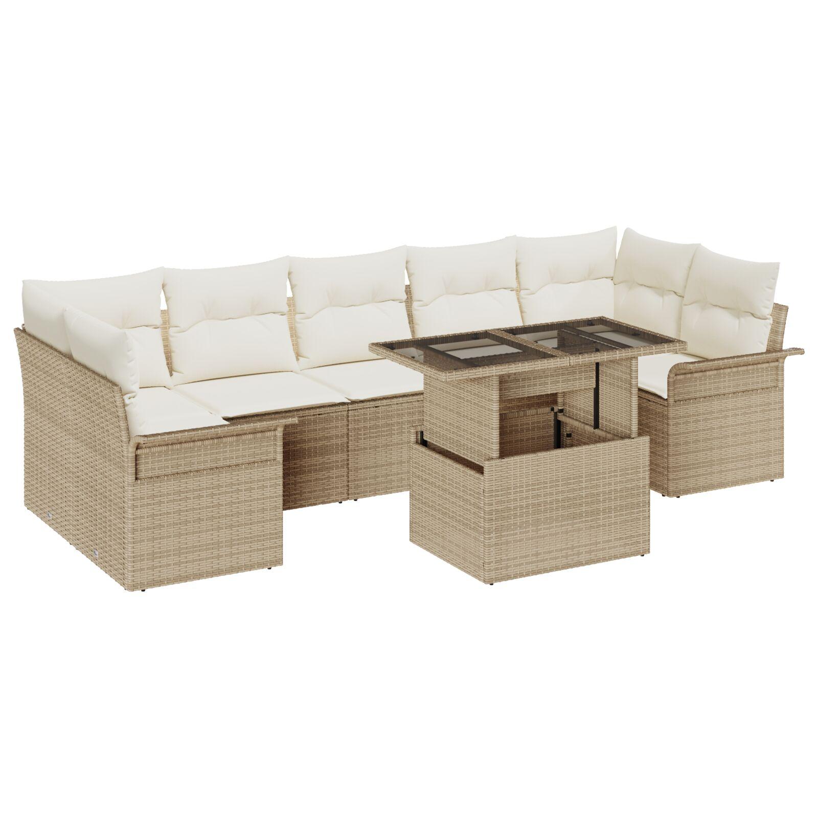 Havesofa Sæt med pude med opbevaring 8 stk Beige Poly rattan