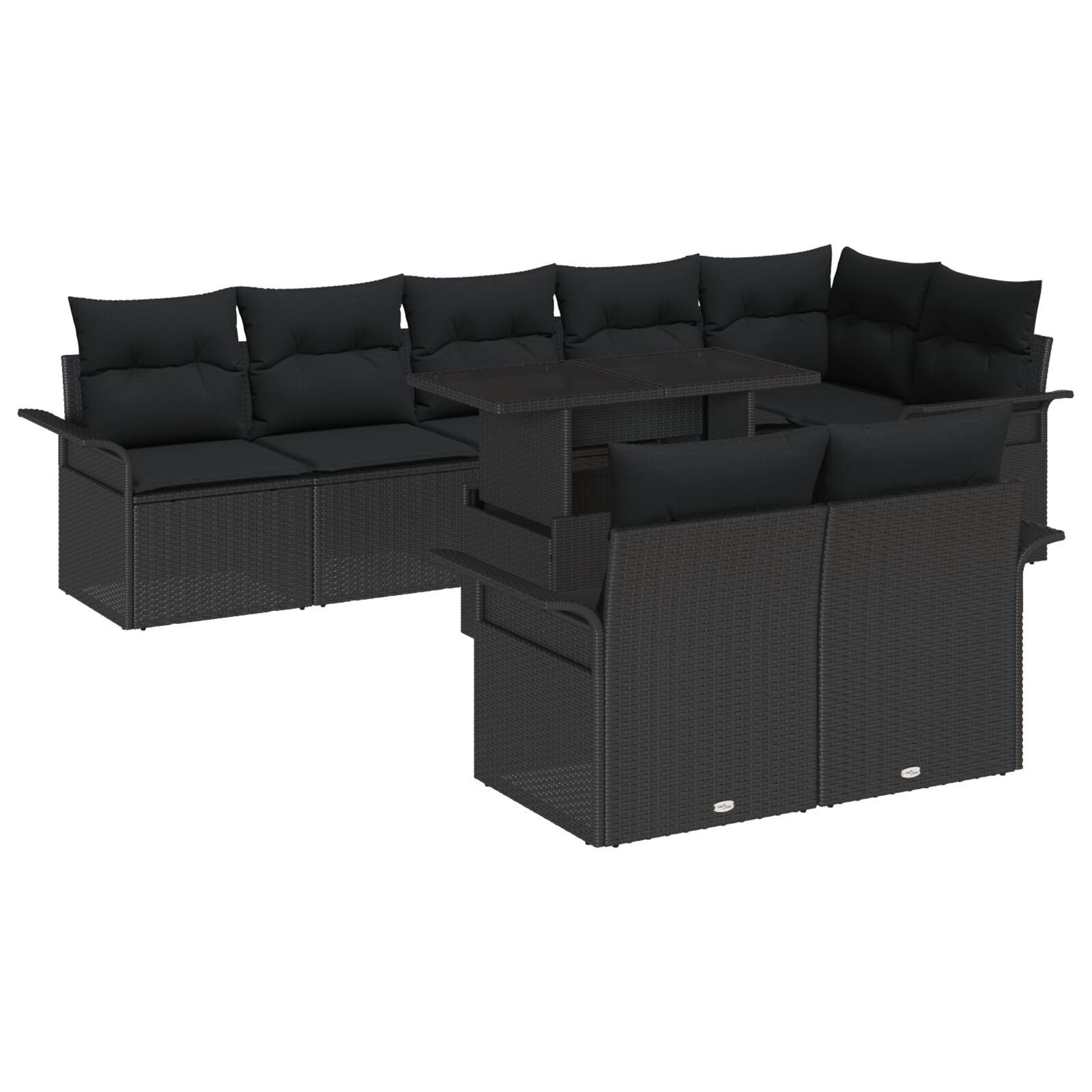 Havesofa SÃ¦t med pude med opbevaring 9 stk Sort Poly rattan