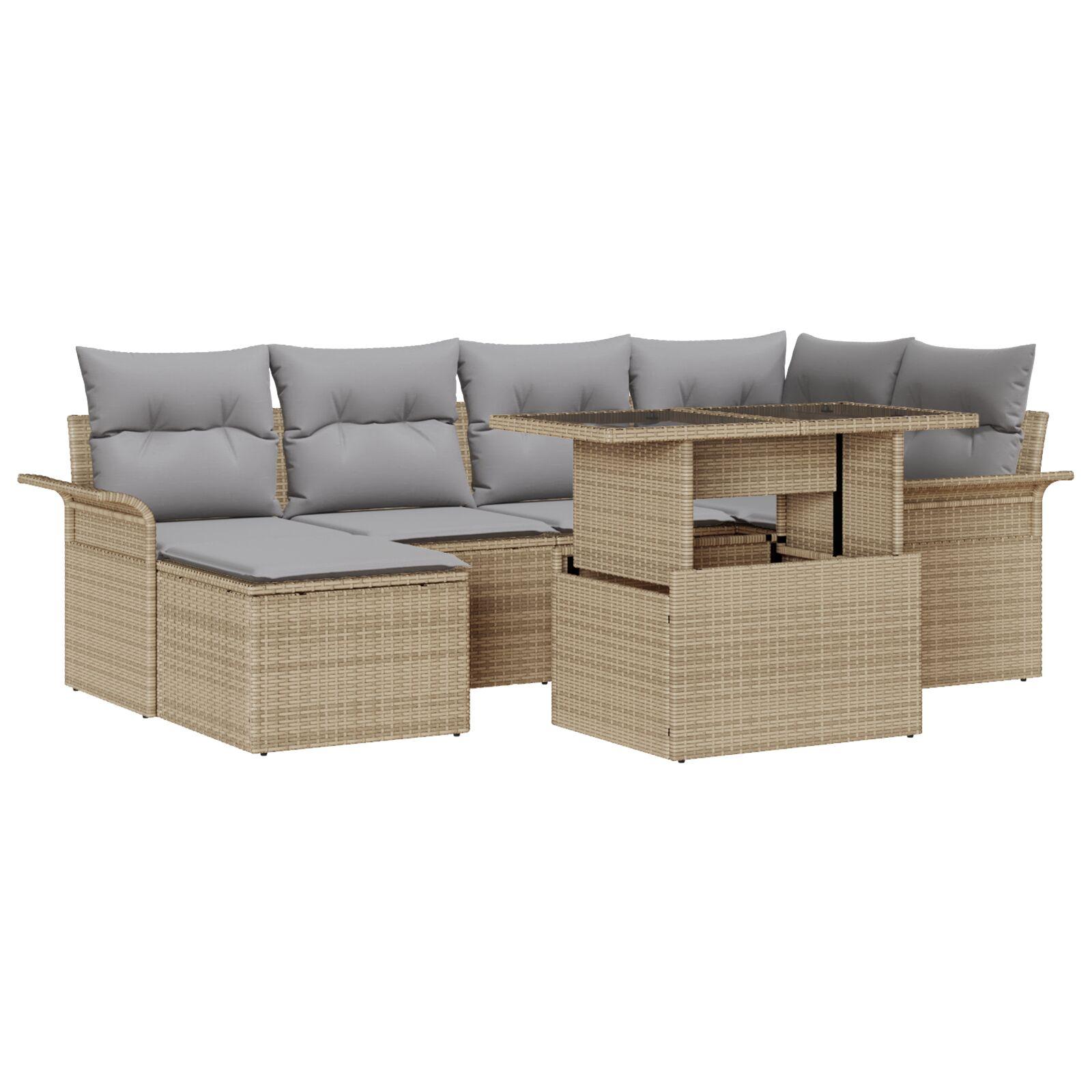 Havesofa Sæt med pude med opbevaring 7 stk Beige Poly rattan