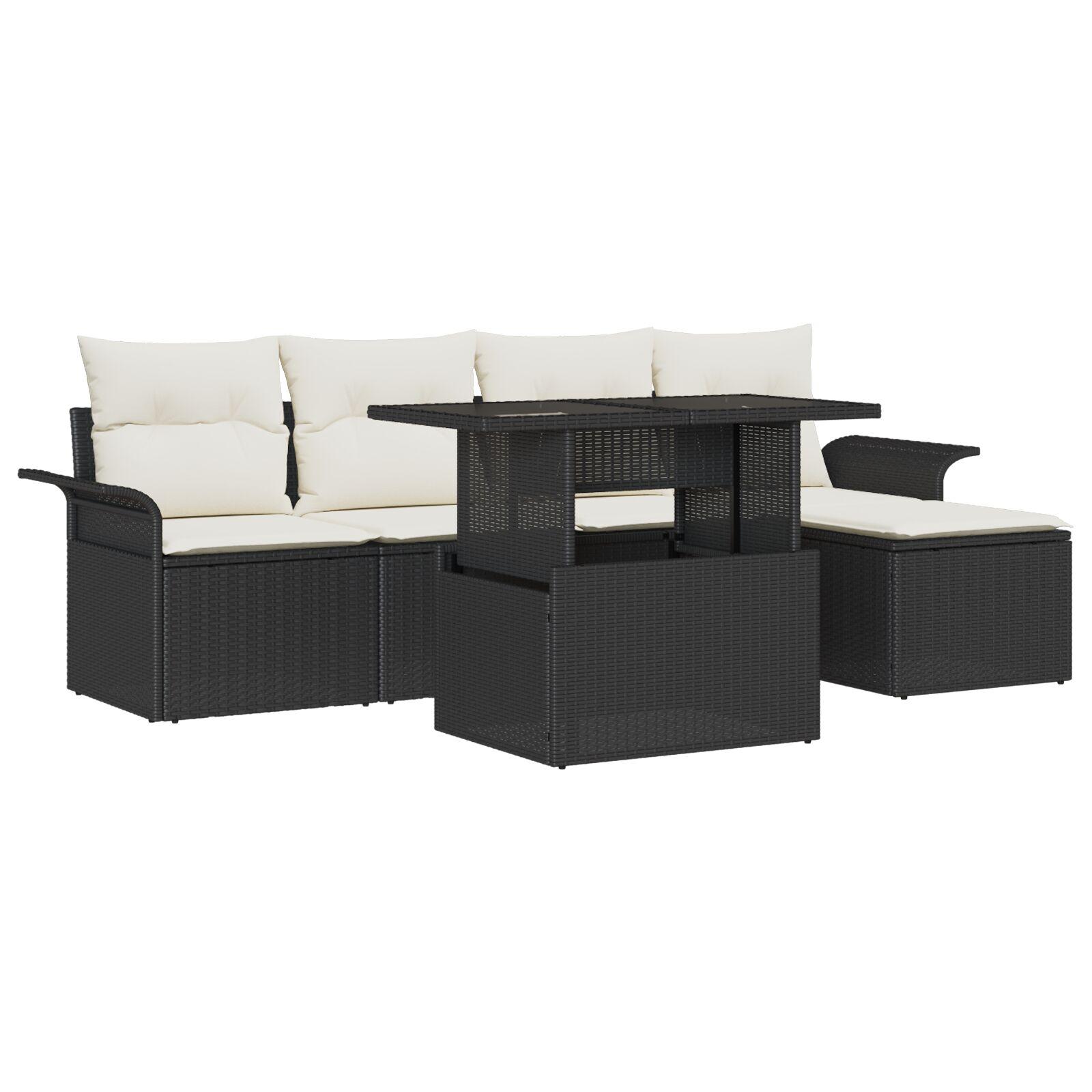 Havesofa Sæt med pude med opbevaring 8 stk Sort Poly rattan