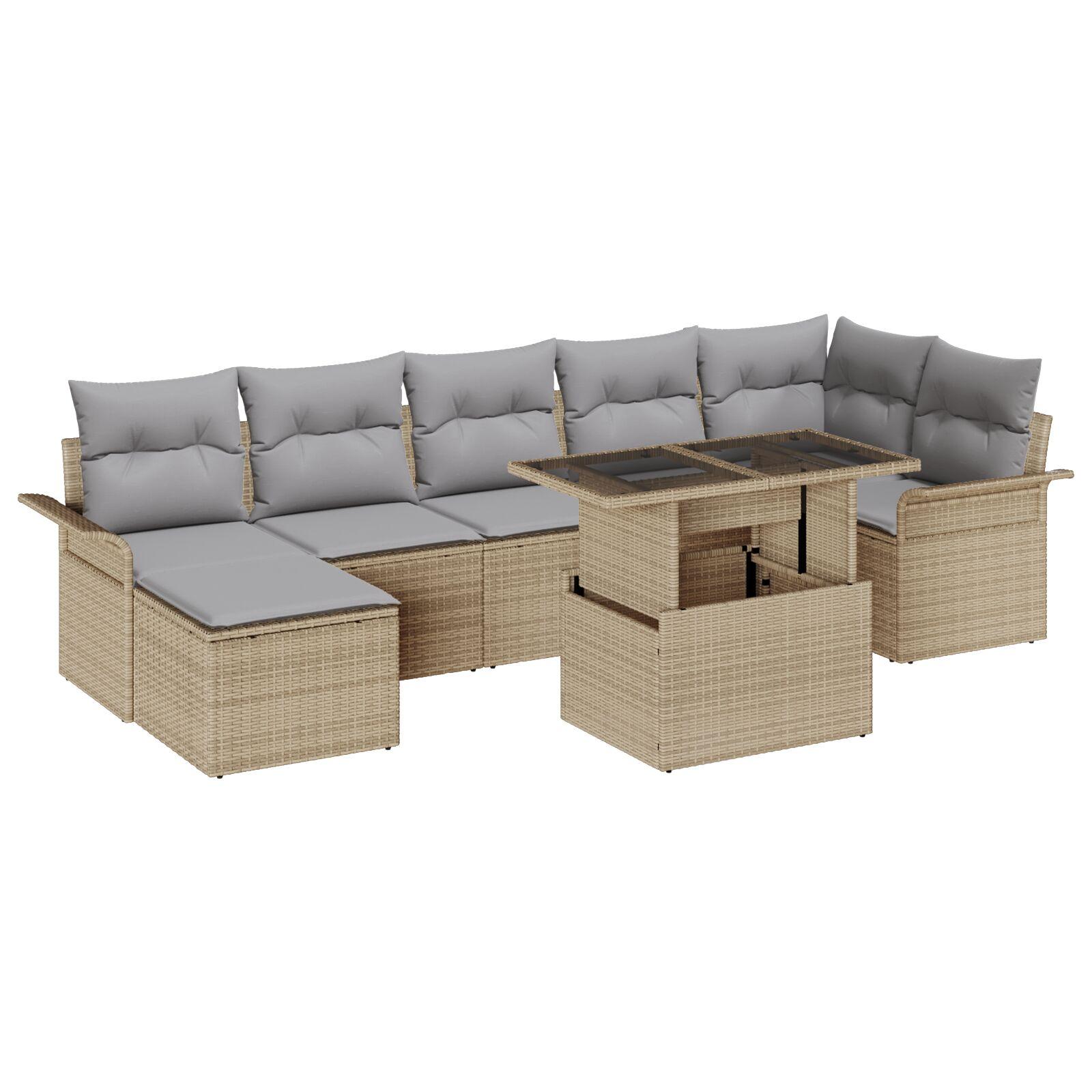 Havesofa Sæt med pude med opbevaring 8 stk Beige Poly rattan